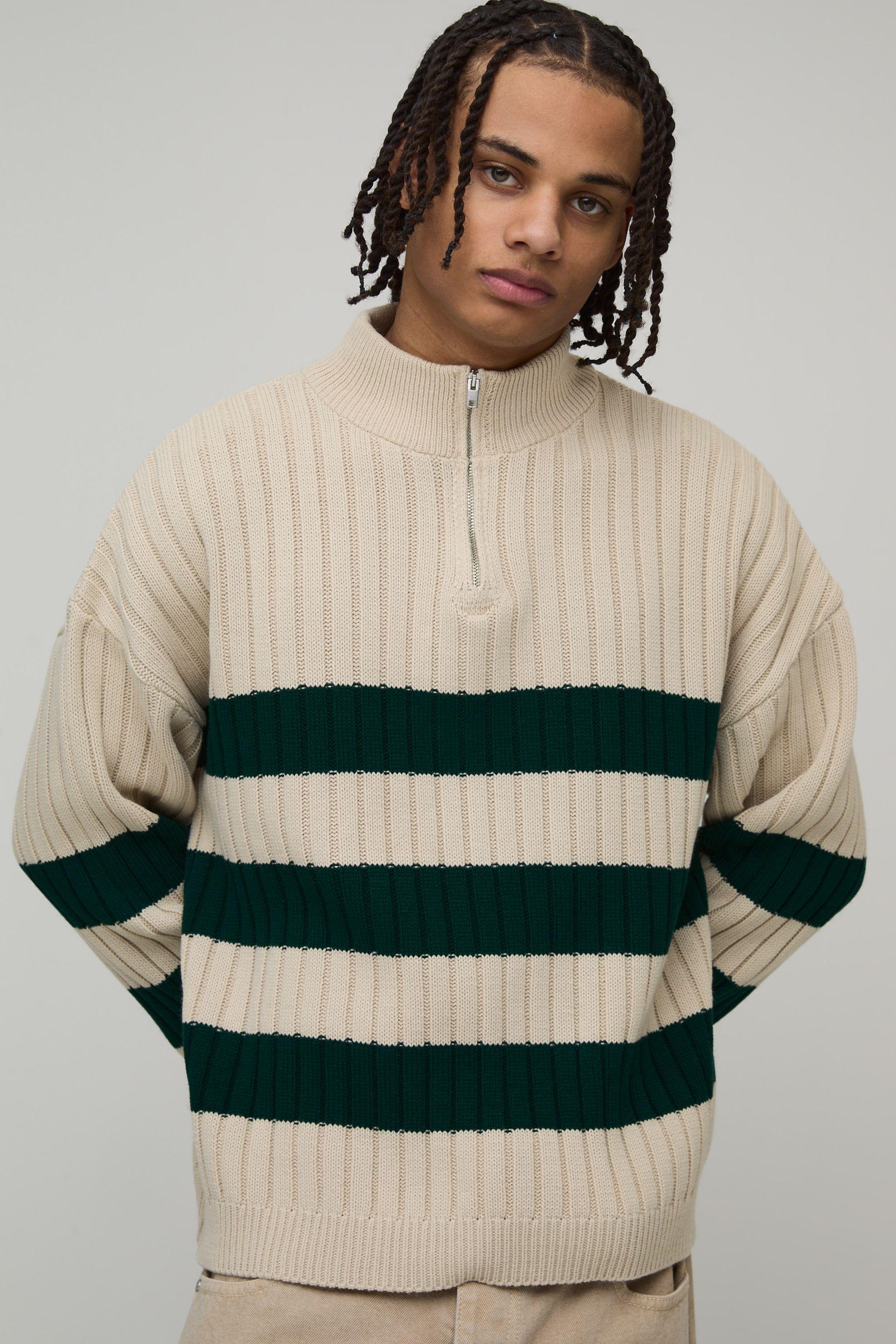Relaxed Boxy Ribbed Knitted 1/4 Zip Jumper by BOOHOOMAN