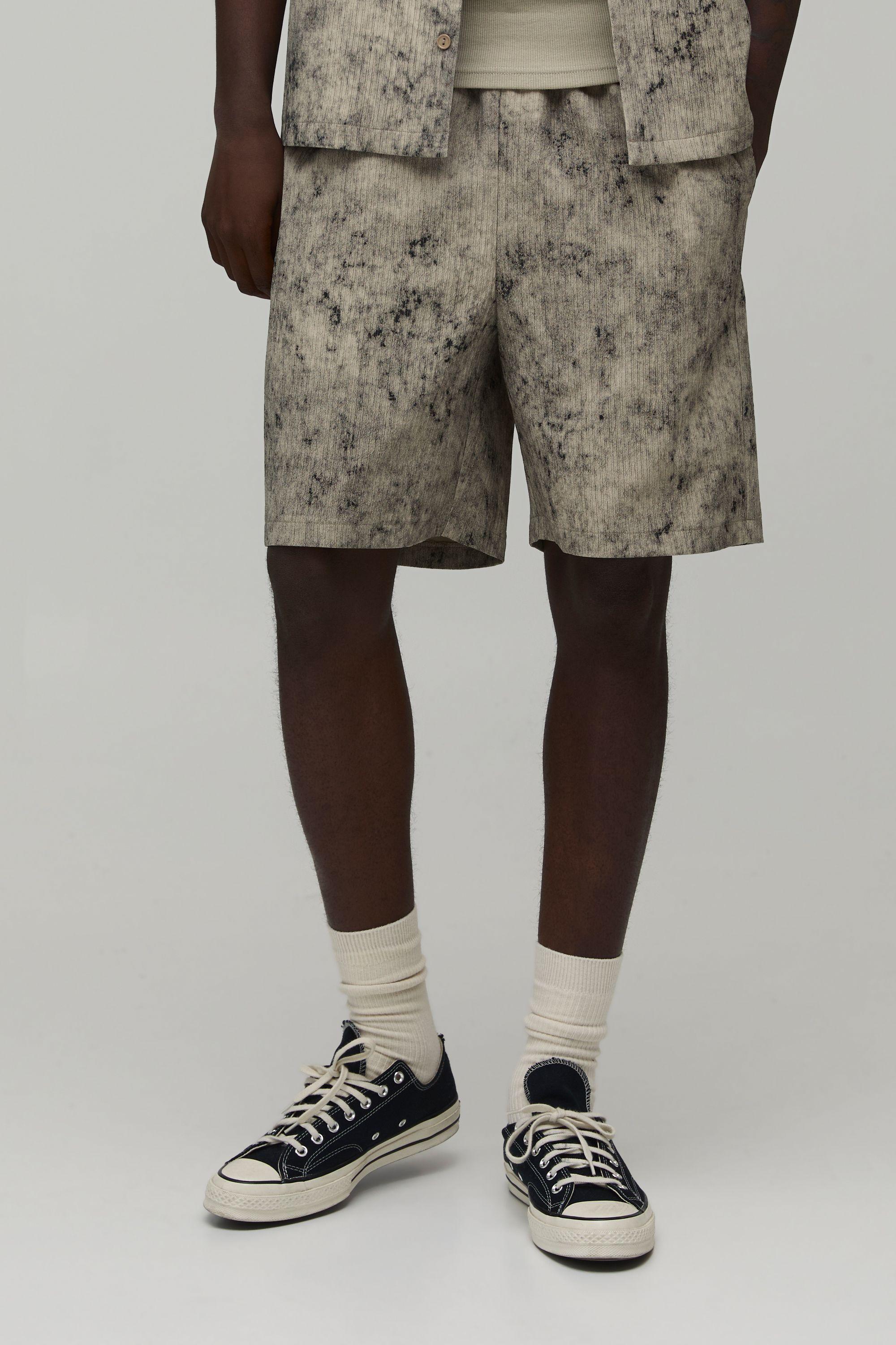 Relaxed Camo Bleach Wash Textured Fit Shorts by BOOHOOMAN
