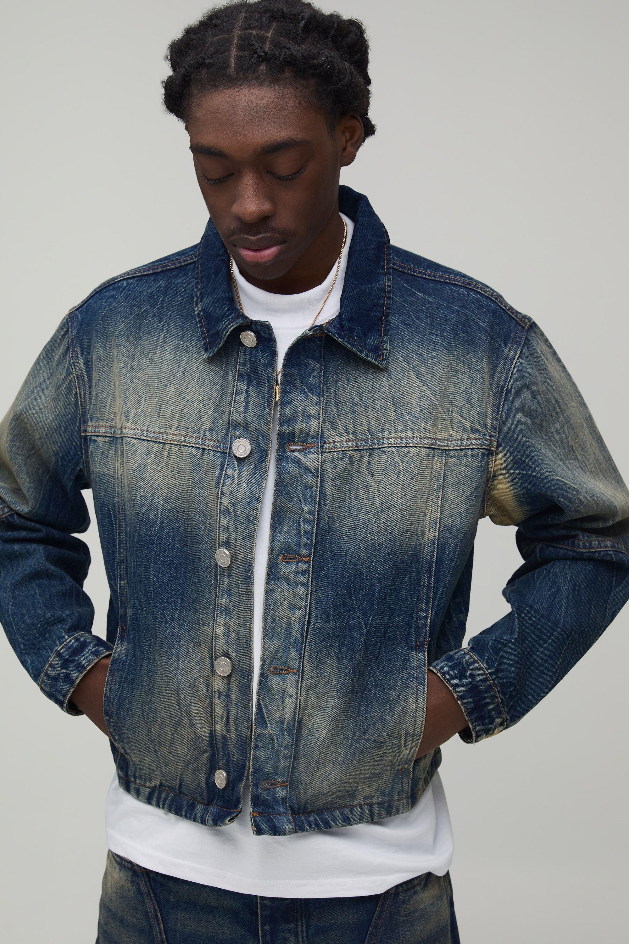 Relaxed Cropped Bleach Washed Panelled Denim Jacket by BOOHOOMAN