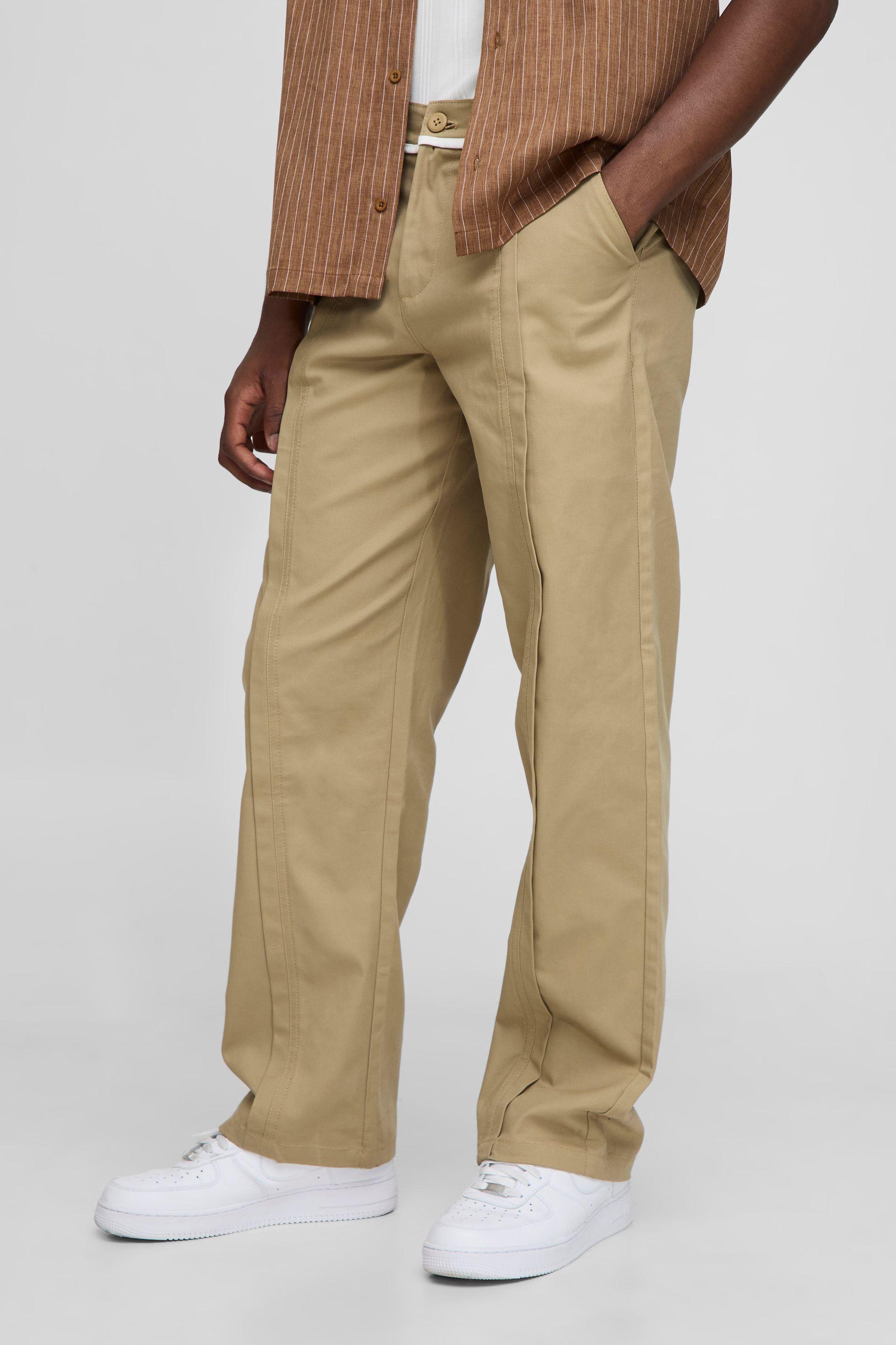 Relaxed Fit Canvas Seam Detail Trousers by BOOHOOMAN