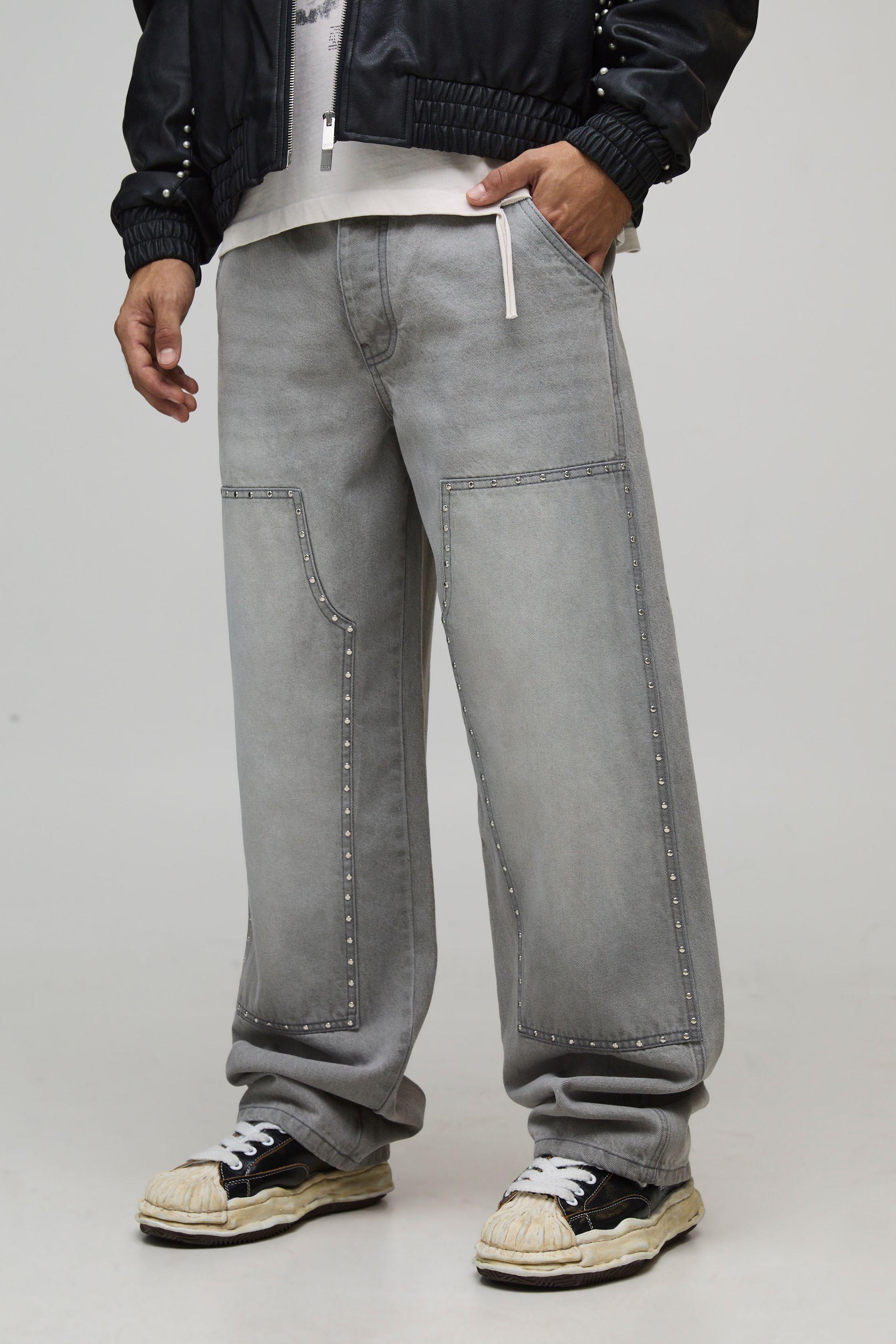 Relaxed Fit Carpenter Studded Jeans by BOOHOOMAN