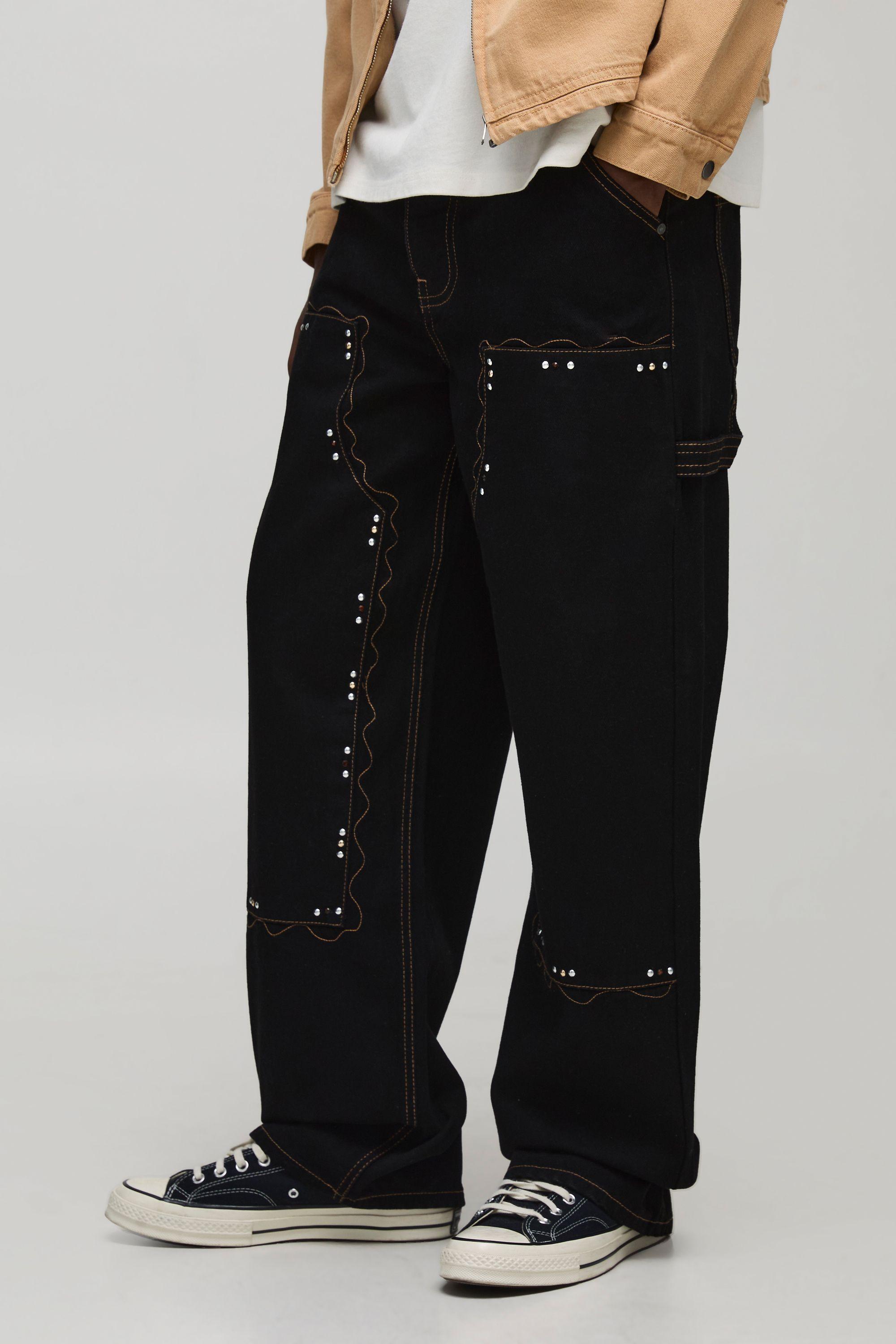 Relaxed Fit Carpenter Western Embellished Jeans by BOOHOOMAN