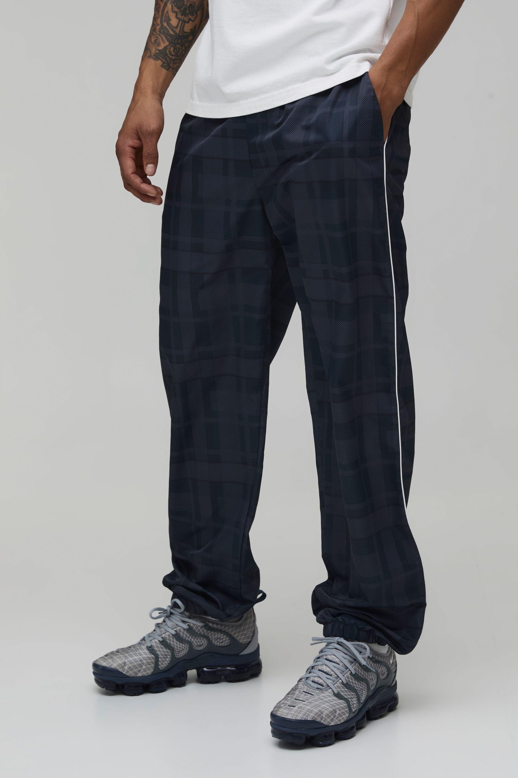 Relaxed Fit Check Print Nylon Track Pants by BOOHOOMAN