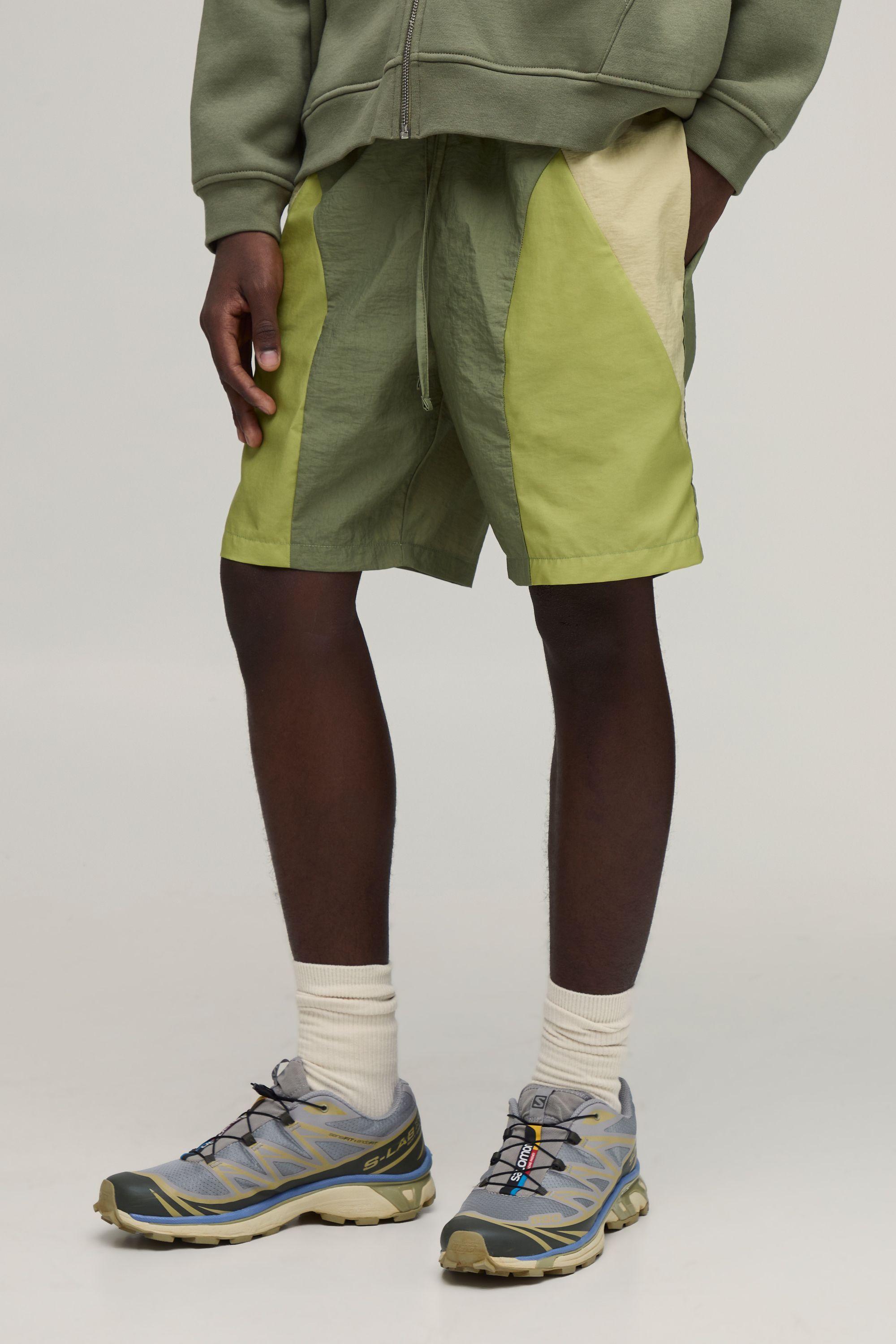 Relaxed Fit Colour Block Mid Length Nylon Shorts by BOOHOOMAN