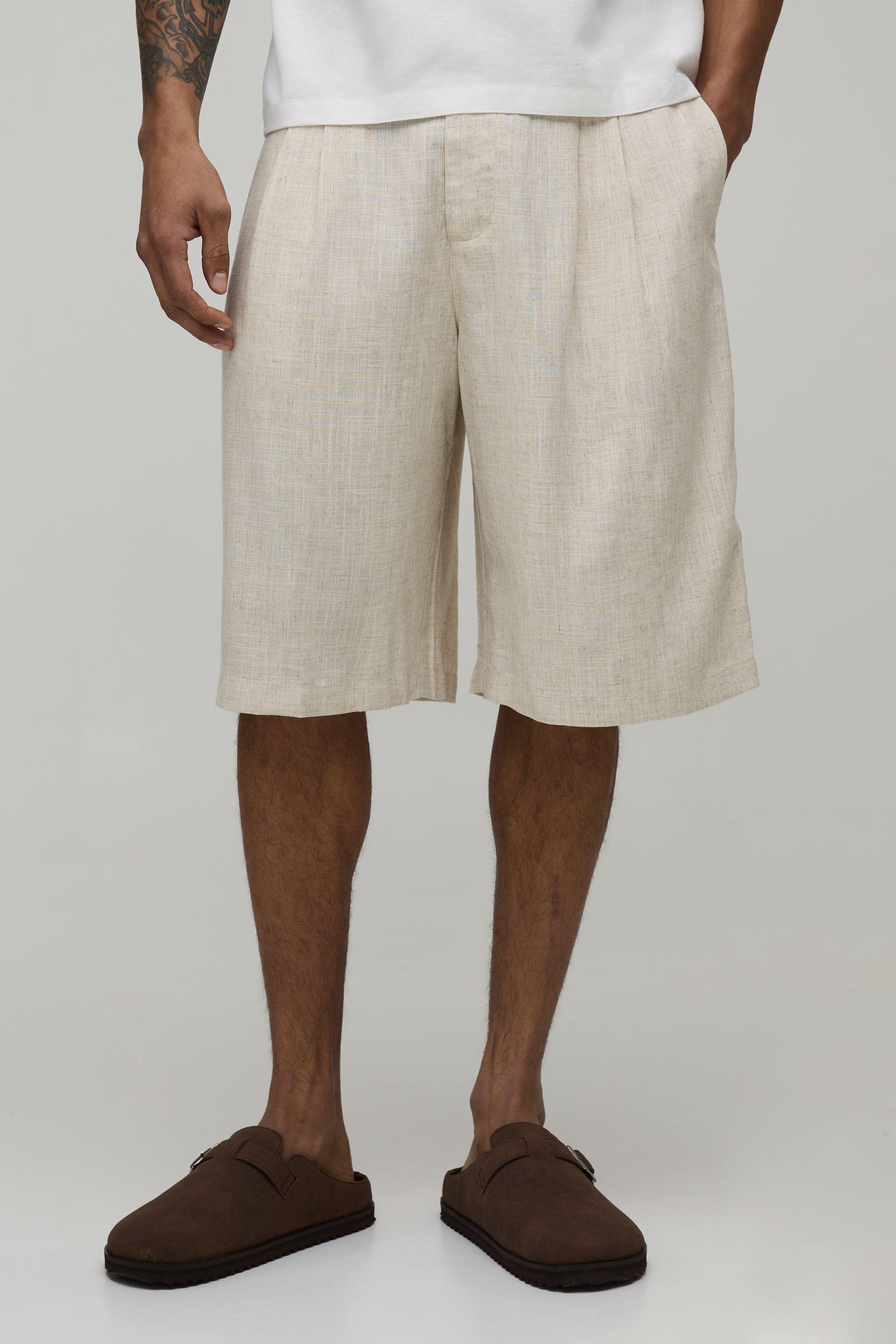 Relaxed Fit Half & Half Waist Linen Blend Jort by BOOHOOMAN
