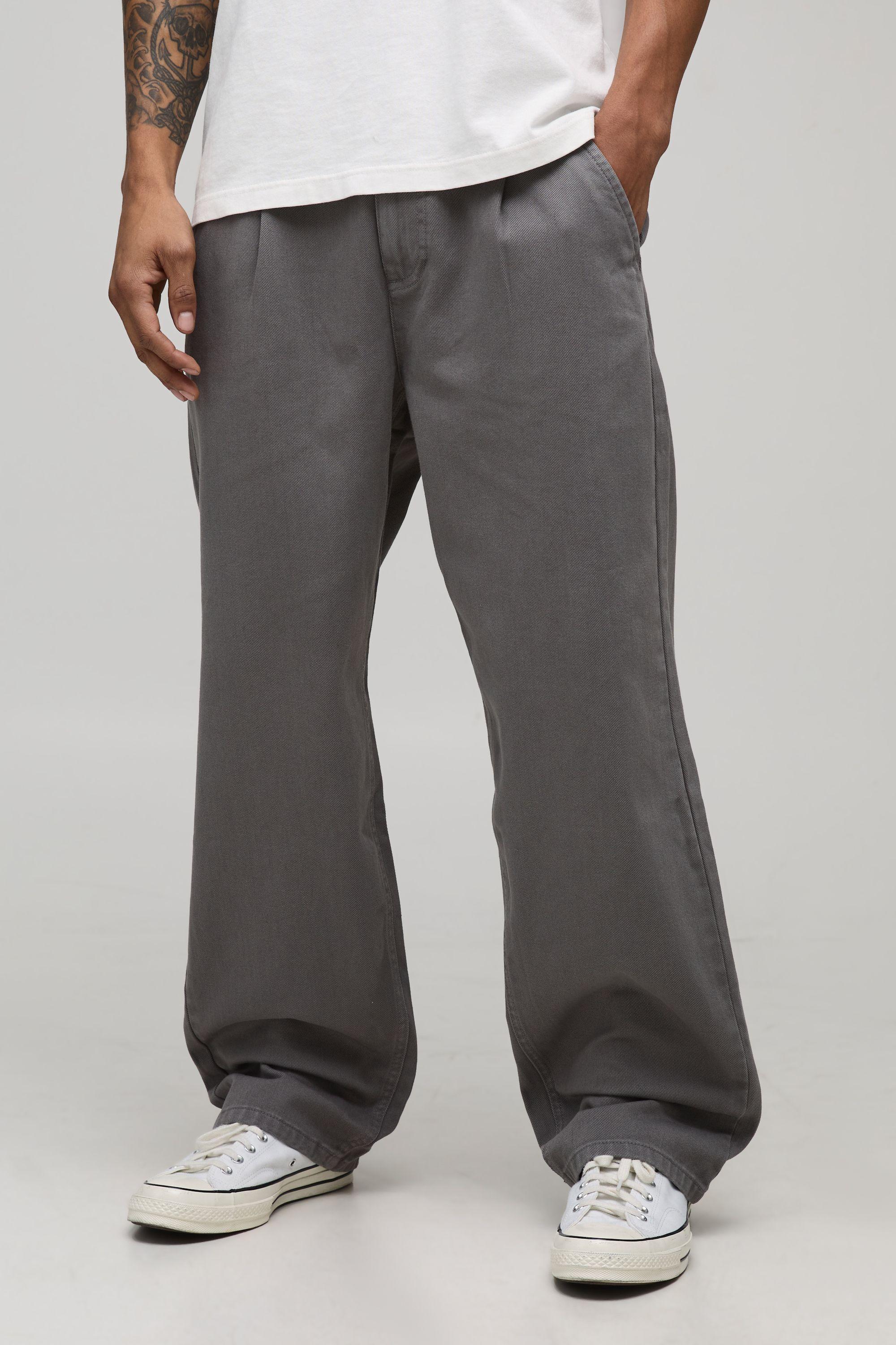 Relaxed Fit Half & Half Waistband Washed Twill Trouser by BOOHOOMAN