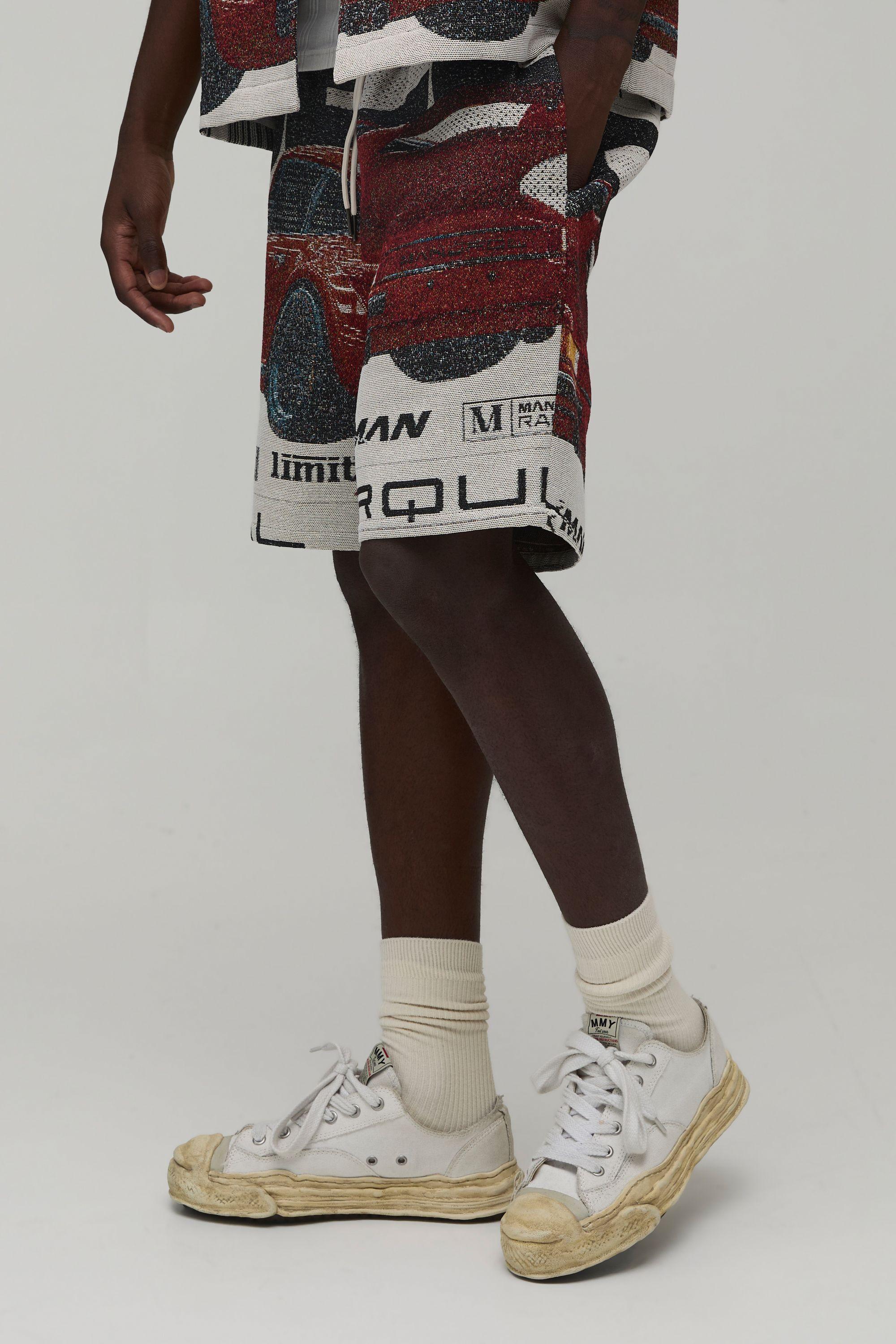 Relaxed Fit Moto Tapestry Short by BOOHOOMAN