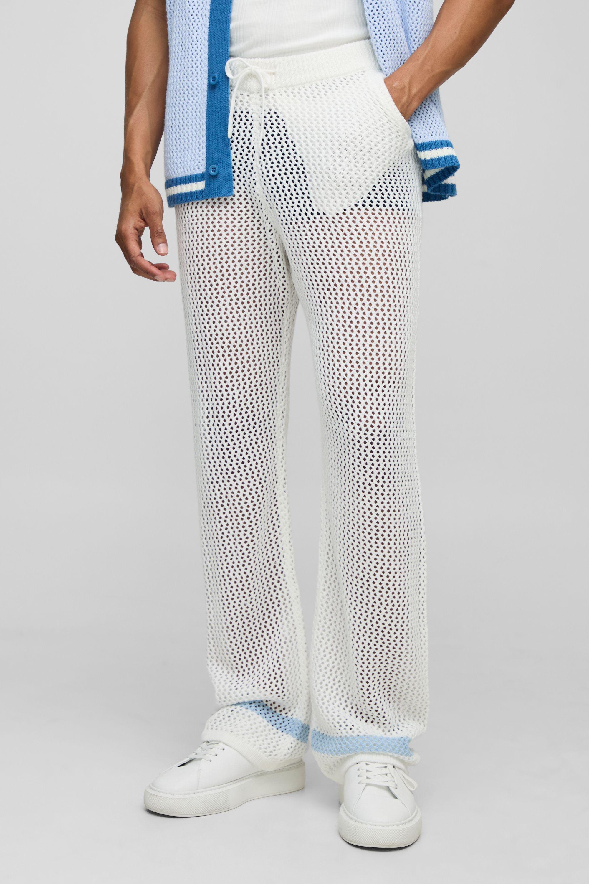Relaxed Fit Open Stitch Stripe Detail Knitted Joggers by BOOHOOMAN