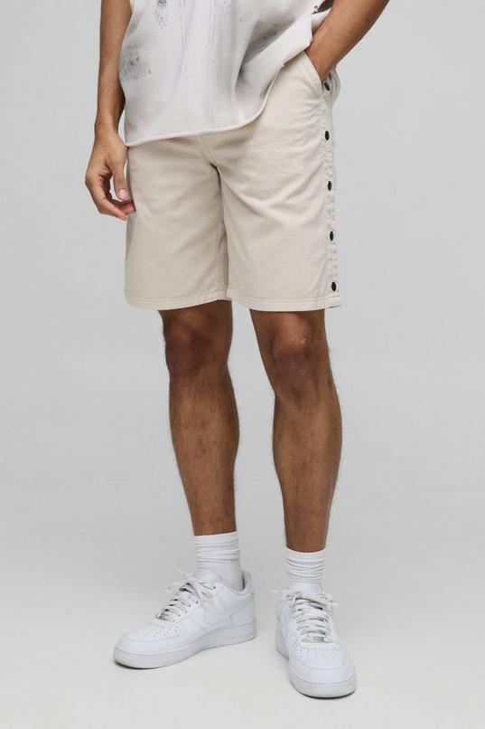 Relaxed Fit Overdyed Twill Popper Hem Shorts by BOOHOOMAN