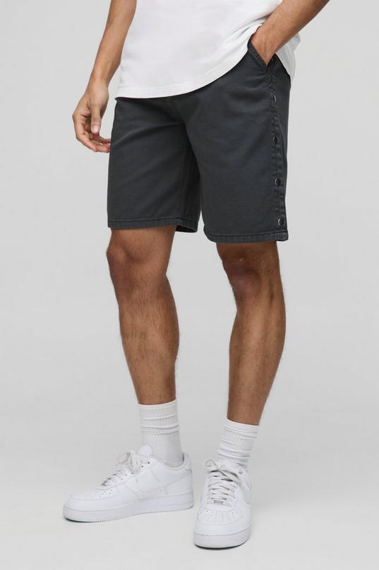 Relaxed Fit Overdyed Twill Popper Hem Shorts by BOOHOOMAN