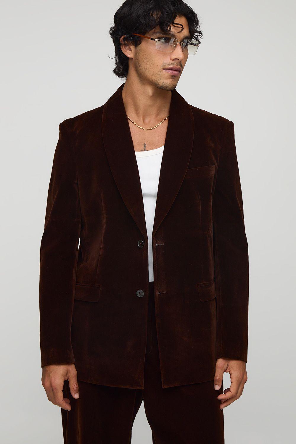 Relaxed Fit Shawl Collar Velour Blazer by BOOHOOMAN