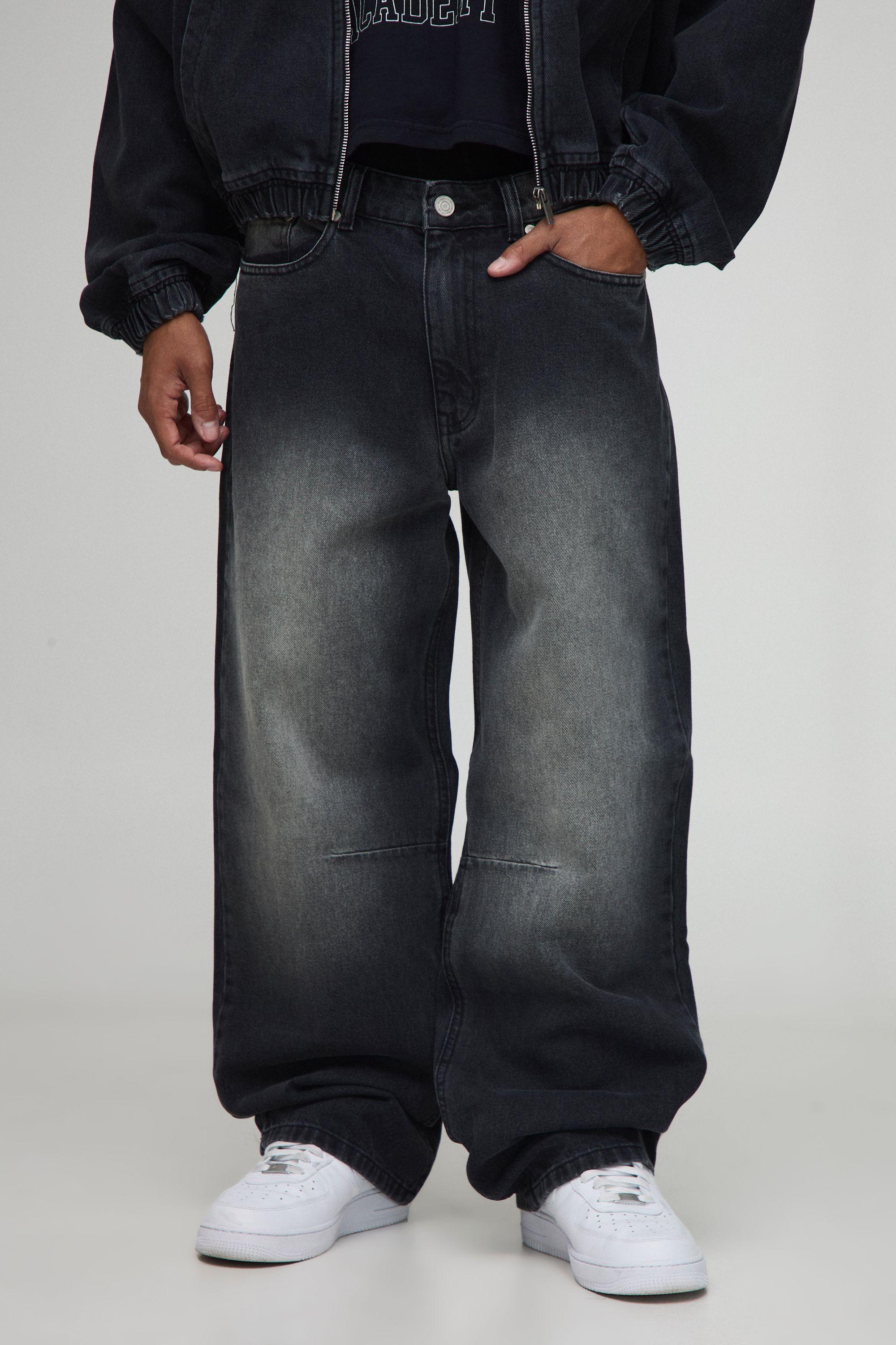 Relaxed Fit Washed Knee Dart Jeans by BOOHOOMAN