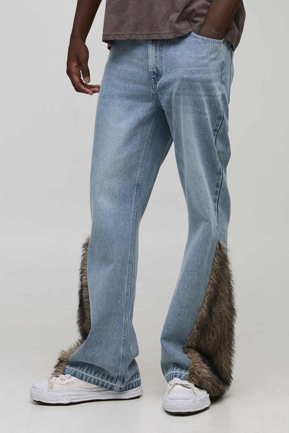 Relaxed Flared Faux Fur Gusset Jeans by BOOHOOMAN