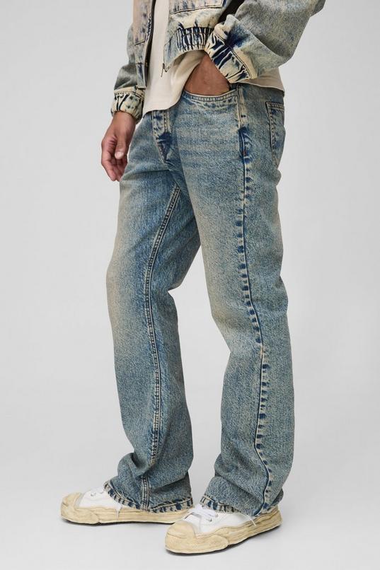 Relaxed Flared Stacked Antique Wash Jeans by BOOHOOMAN