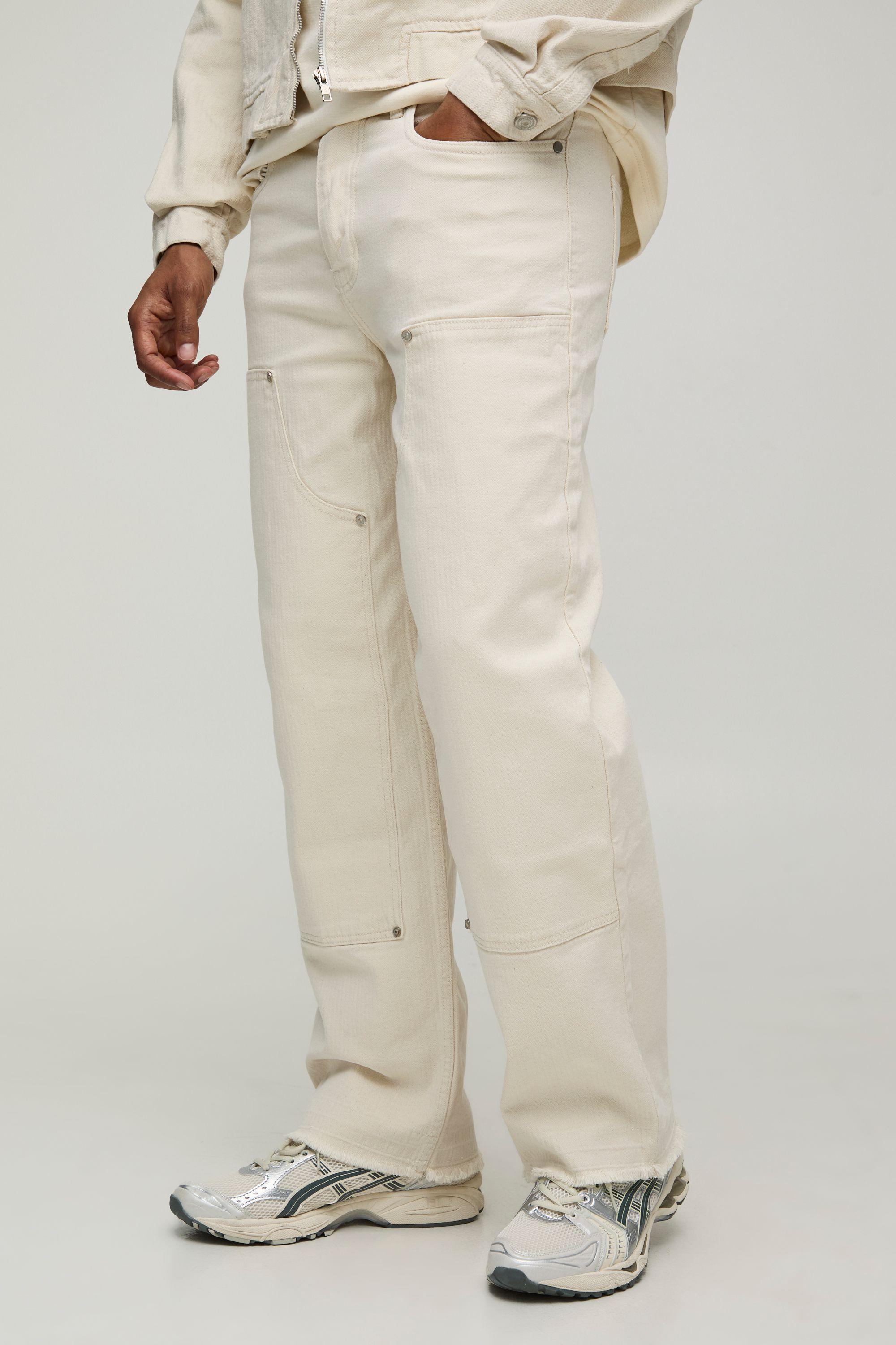 Relaxed Herringbone Twill Carpenter Trousers by BOOHOOMAN