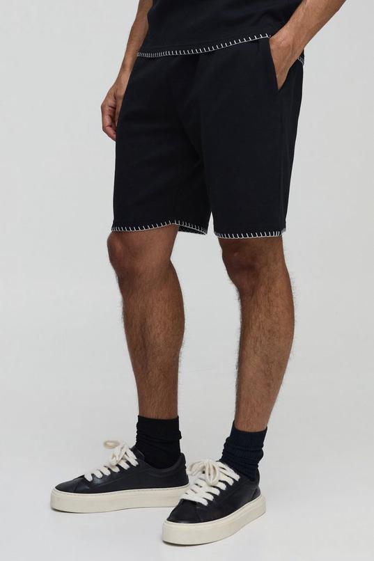 Relaxed Interlock Blanket Stitch Shorts by BOOHOOMAN
