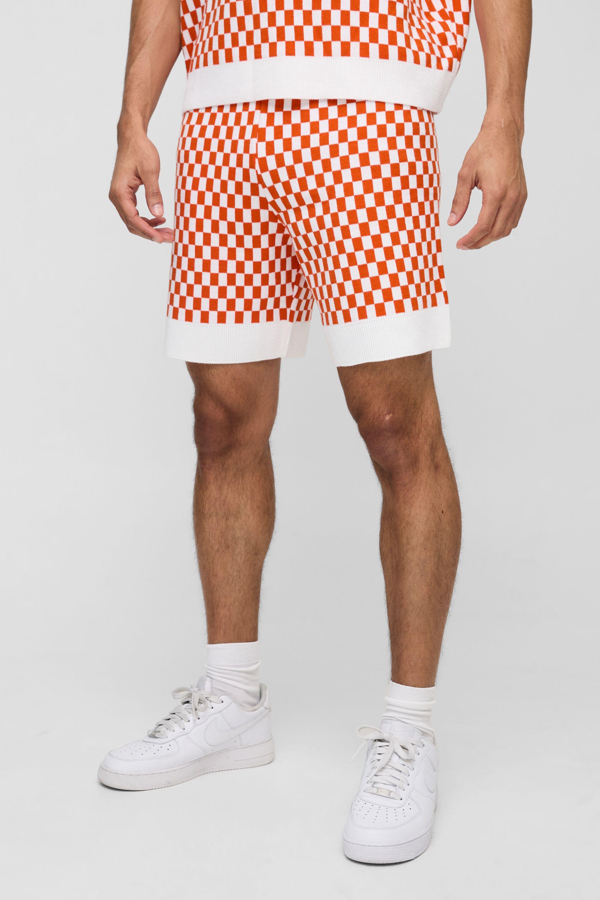 Relaxed Jacquard Checkboard Knitted Short by BOOHOOMAN