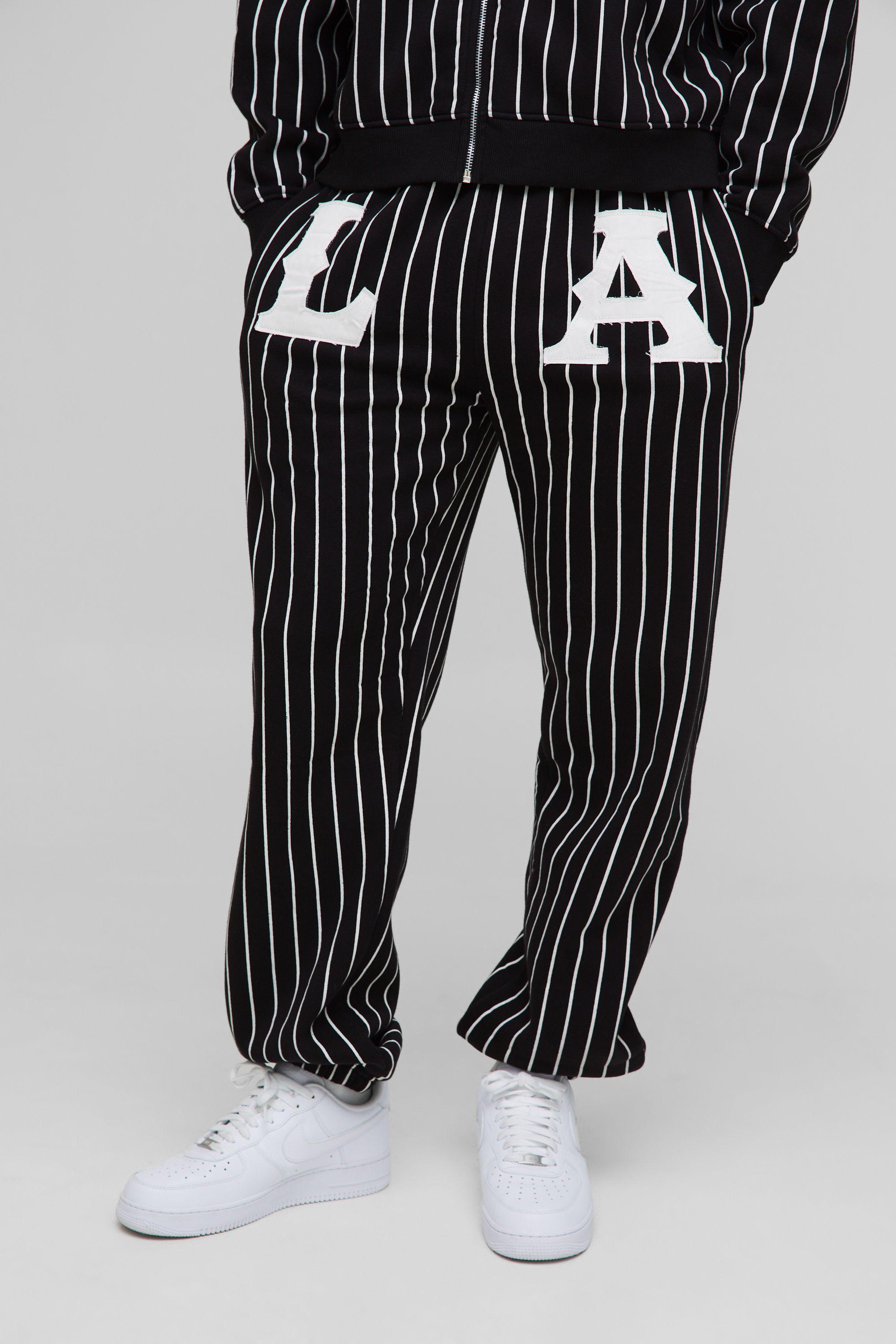 Relaxed LA Applique Pinstripe Joggers by BOOHOOMAN