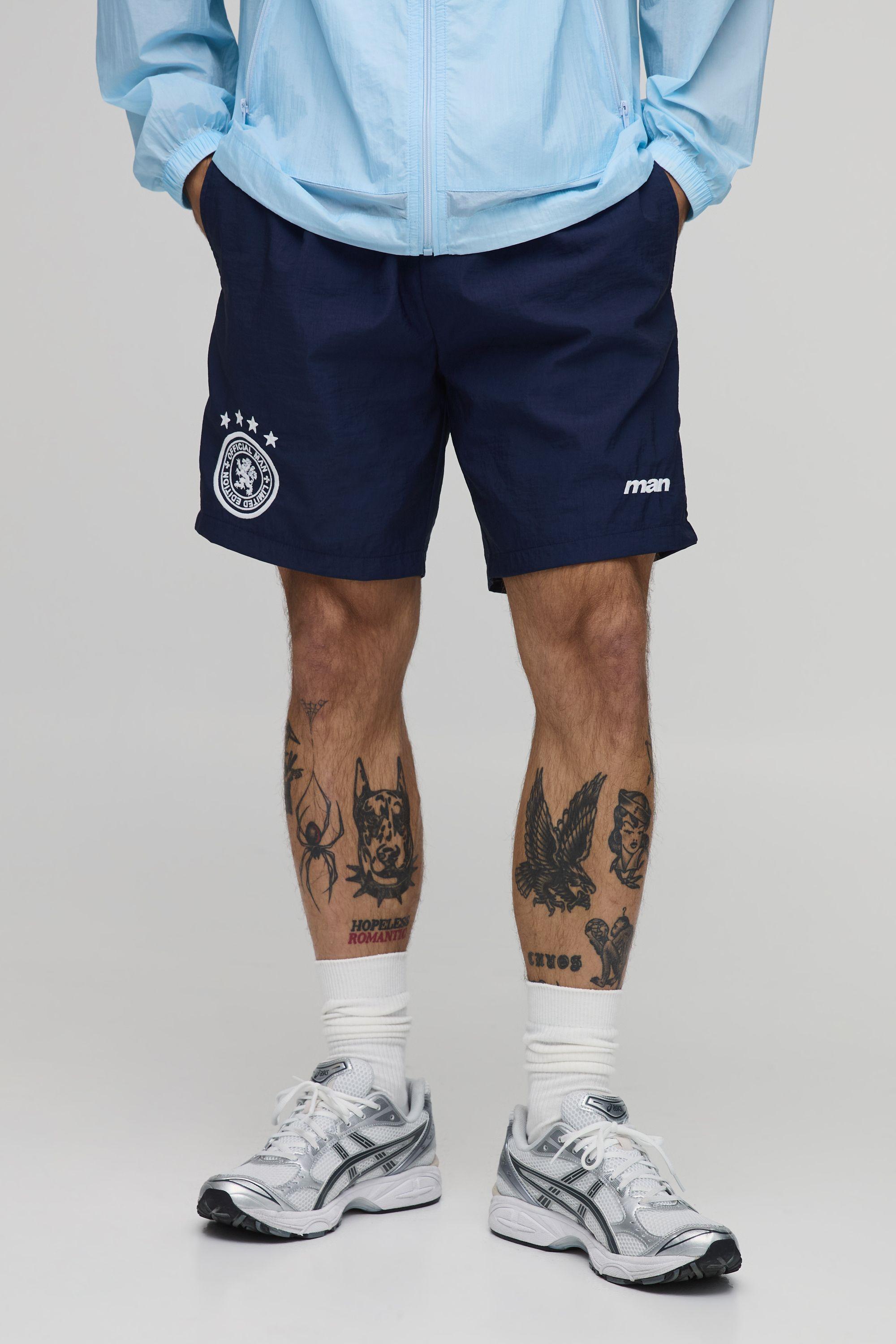 Relaxed Mid Length Badge Detail Nylon Short by BOOHOOMAN