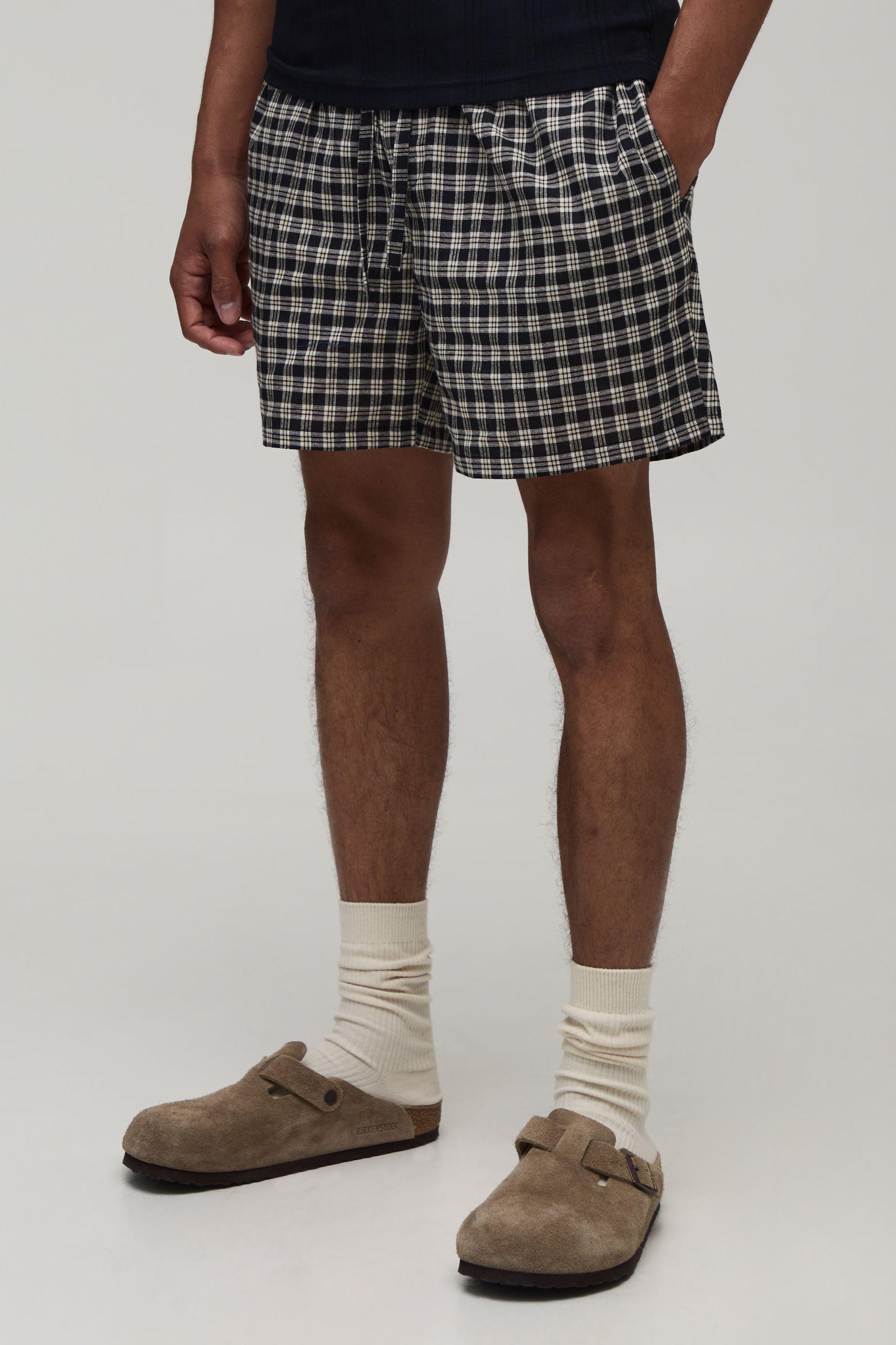 Relaxed Mid Length Micro Check Short by BOOHOOMAN