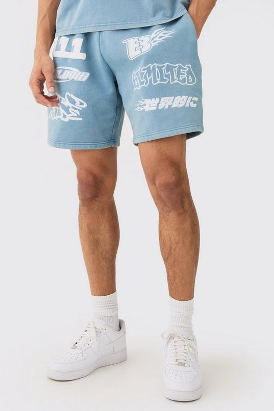 Relaxed Moto Puff Print Washed Shorts by BOOHOOMAN