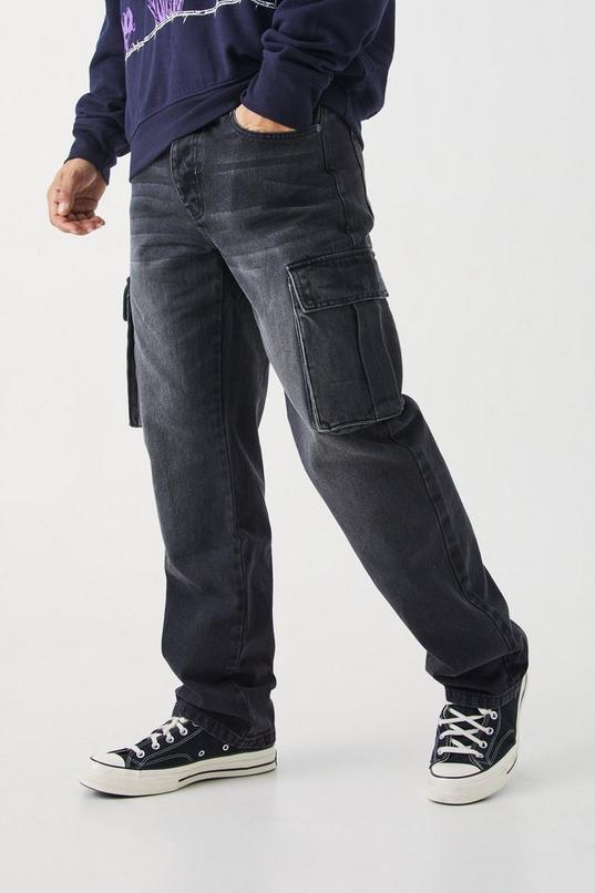 Relaxed Rigid Cargo Washed Jeans by BOOHOOMAN