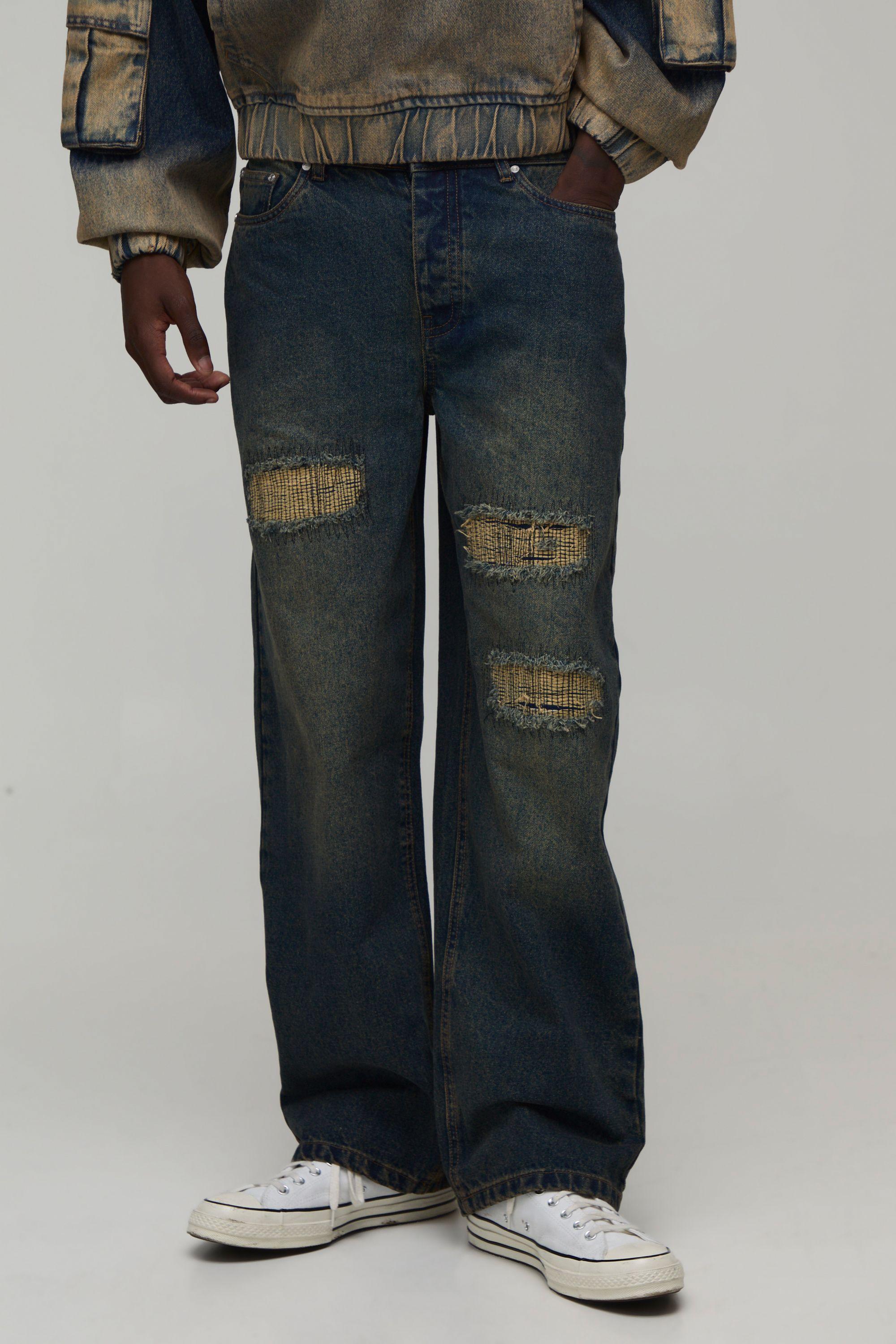 Relaxed Rip & Stitch Repair Jeans by BOOHOOMAN