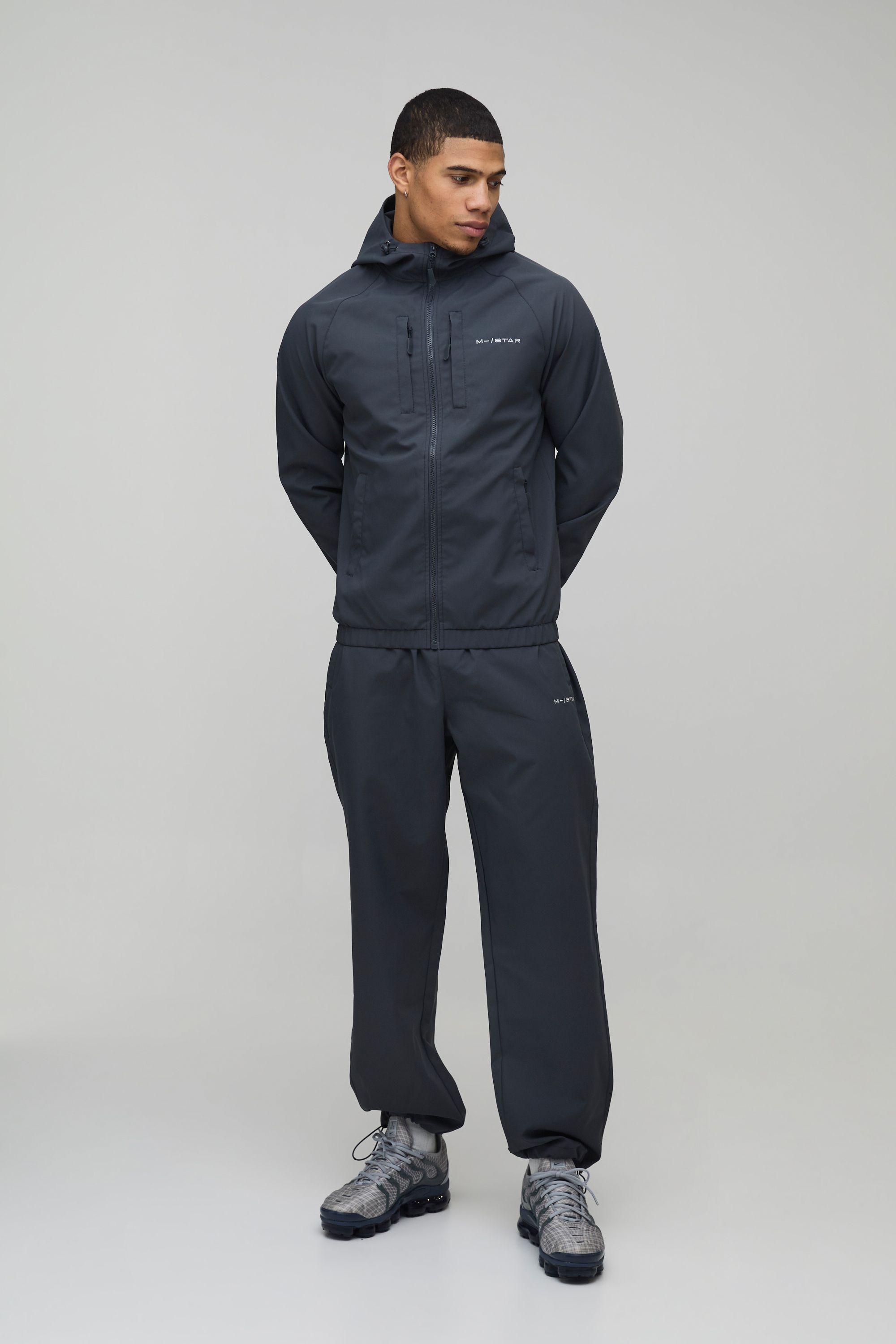 Relaxed Soft Shell M Star Raglan Zip Funnel Hooded Tracksuit by BOOHOOMAN