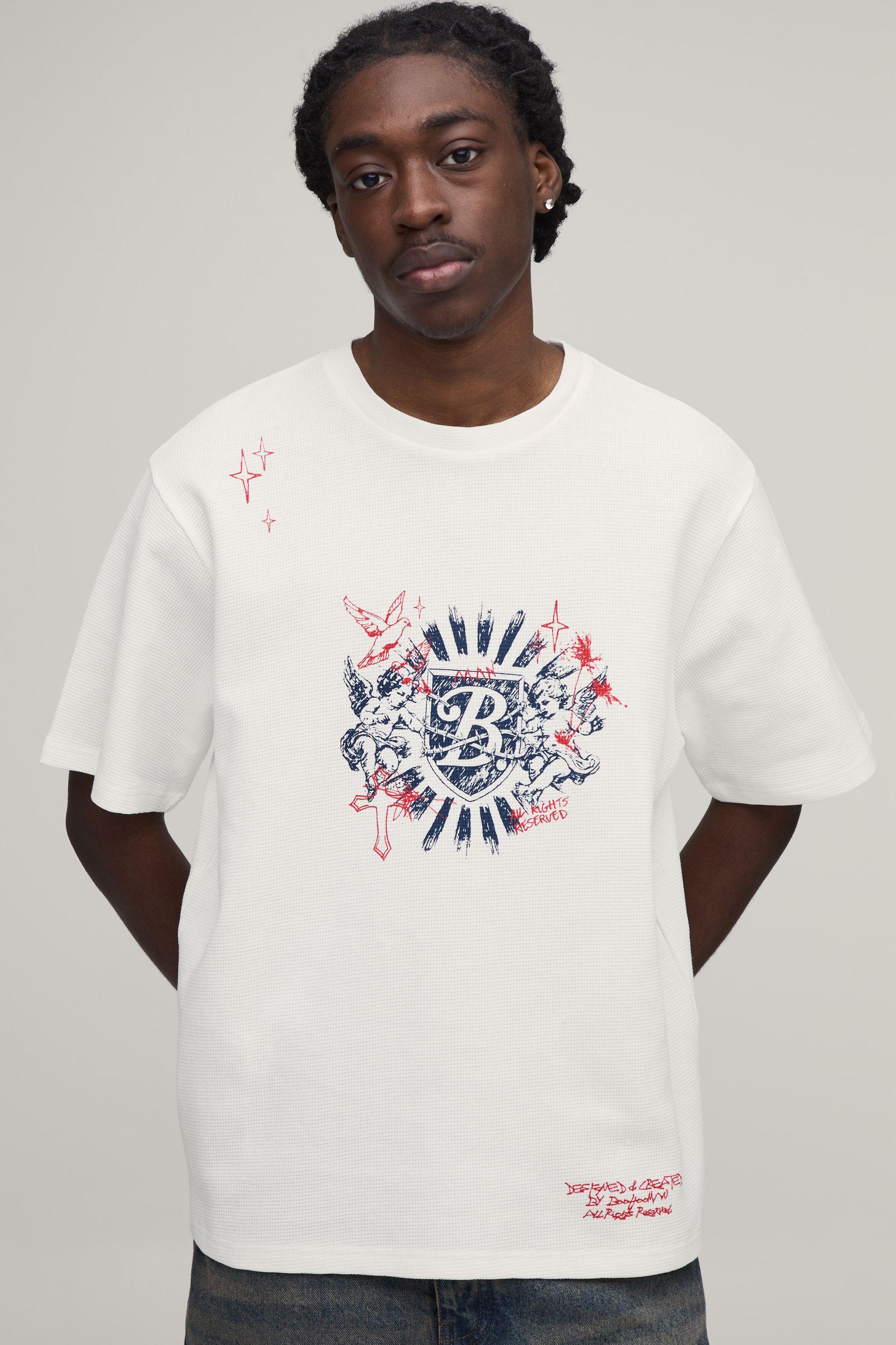 Relaxed Waffle Doodle Print Short Sleeve T-shirt by BOOHOOMAN