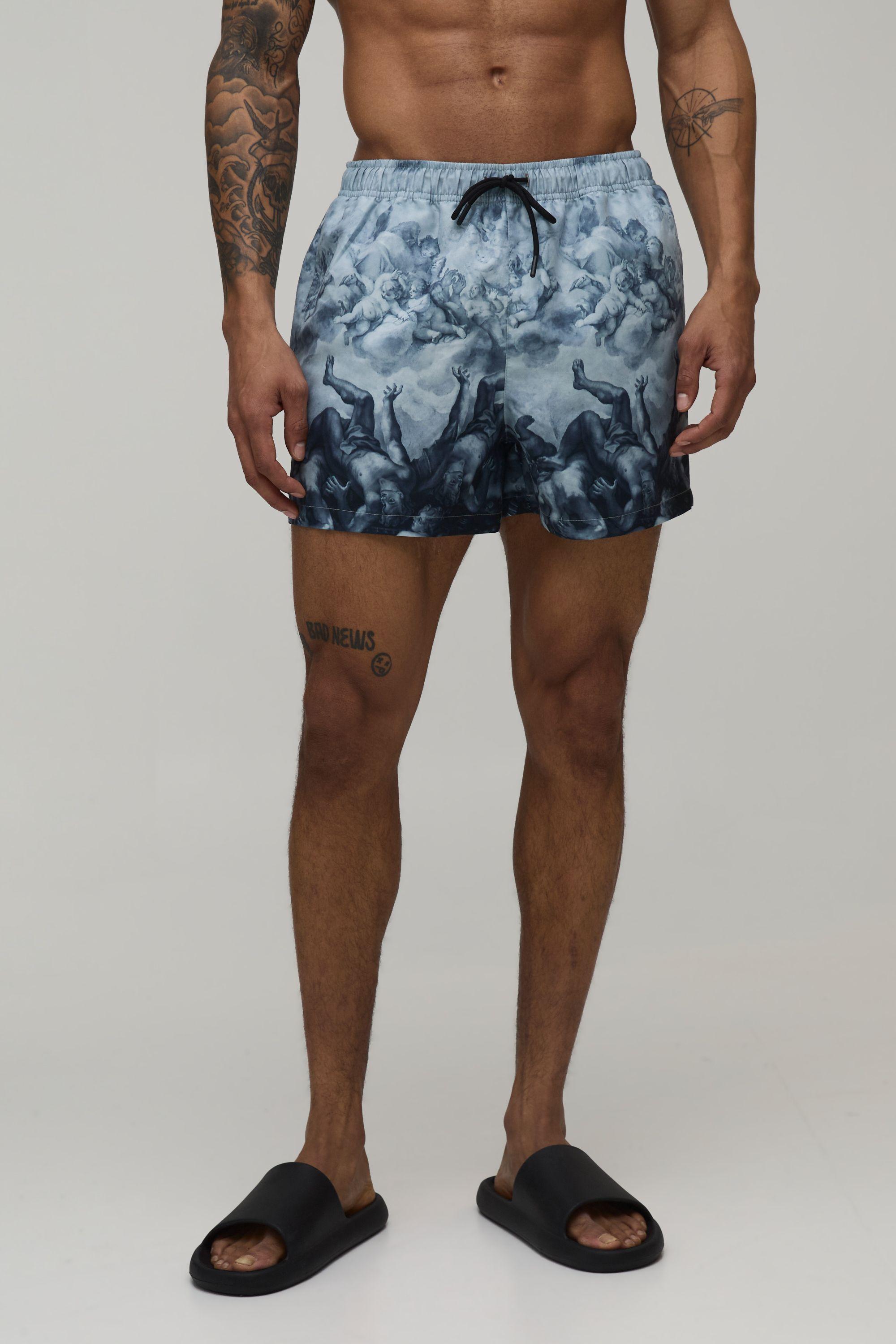 Renaissance Print Short Length Swim Short by BOOHOOMAN