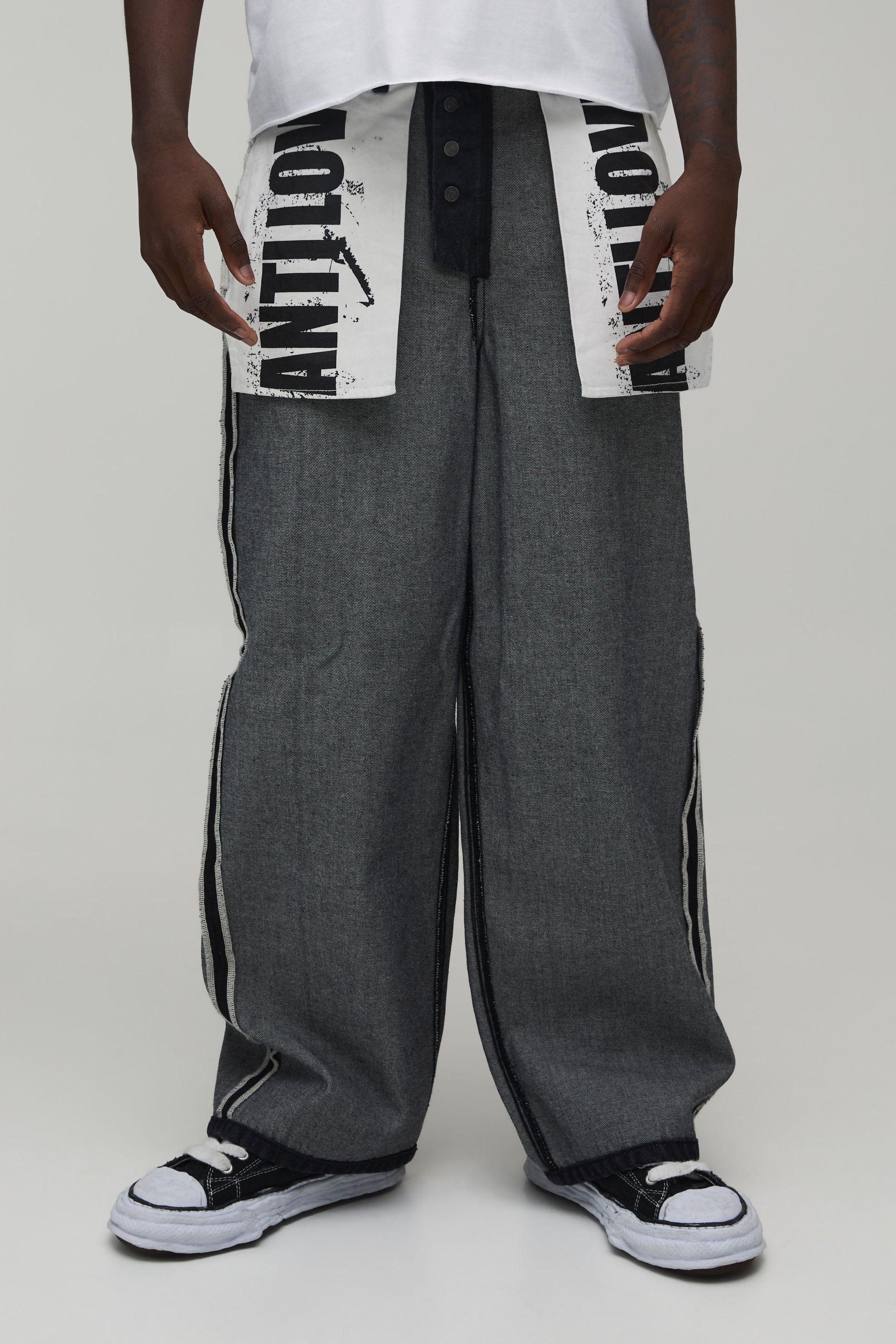 Reverse Graphic Pocket Baggy Fit Jeans by BOOHOOMAN