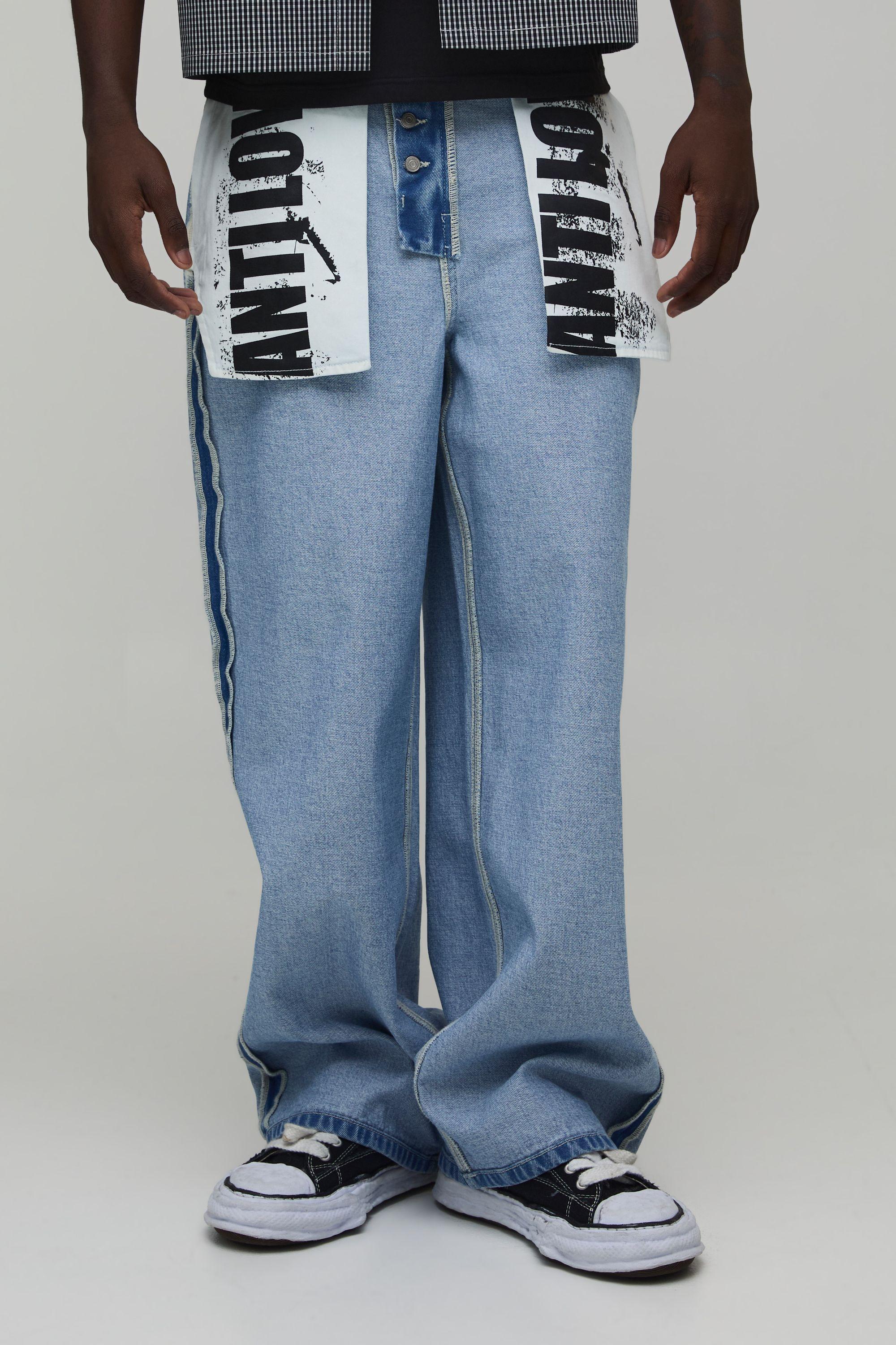 Reverse Graphic Pocket Baggy Fit Jeans by BOOHOOMAN