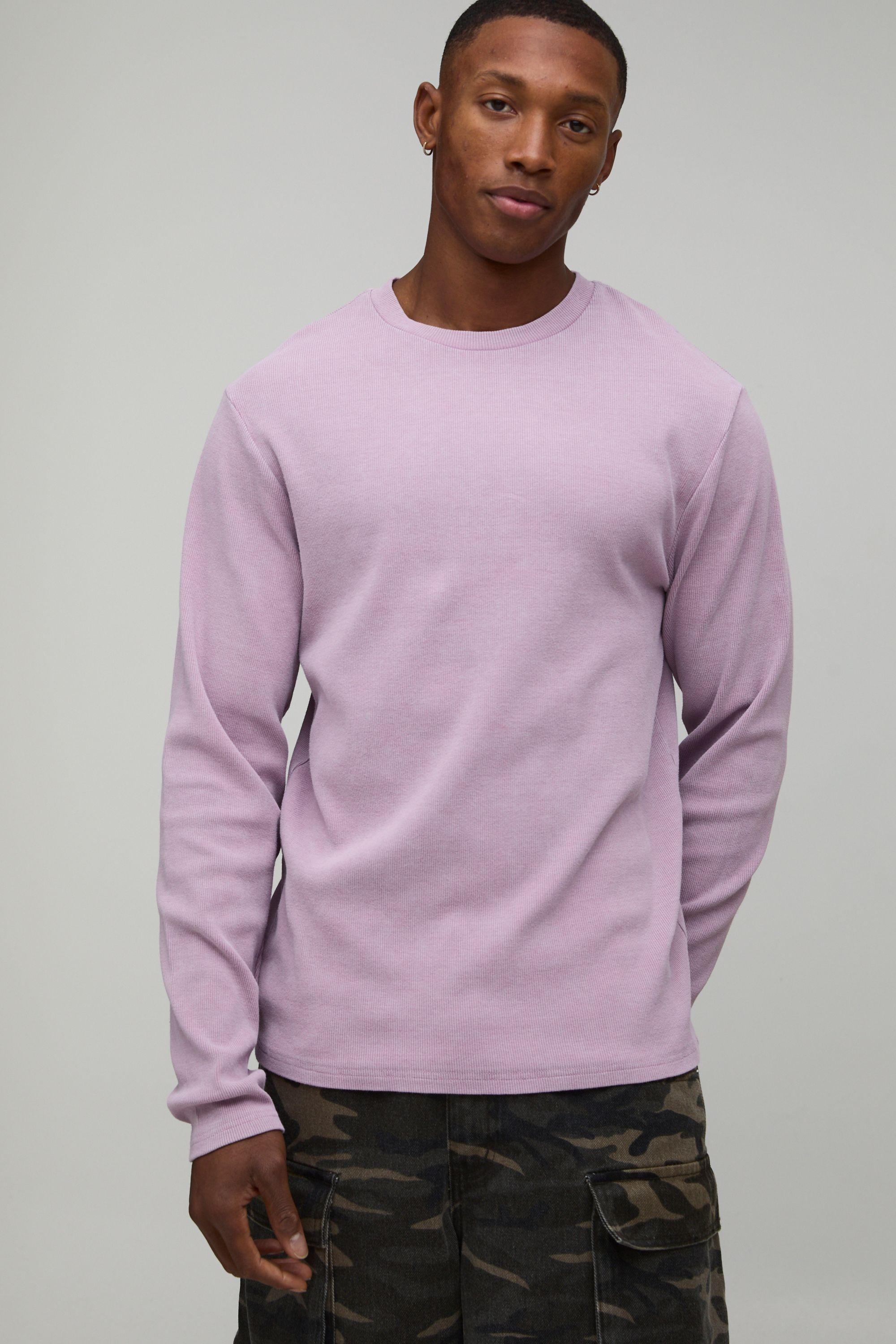 Ribbed Slim Fit Acid Wash Long-Sleeve T-Shirt by BOOHOOMAN