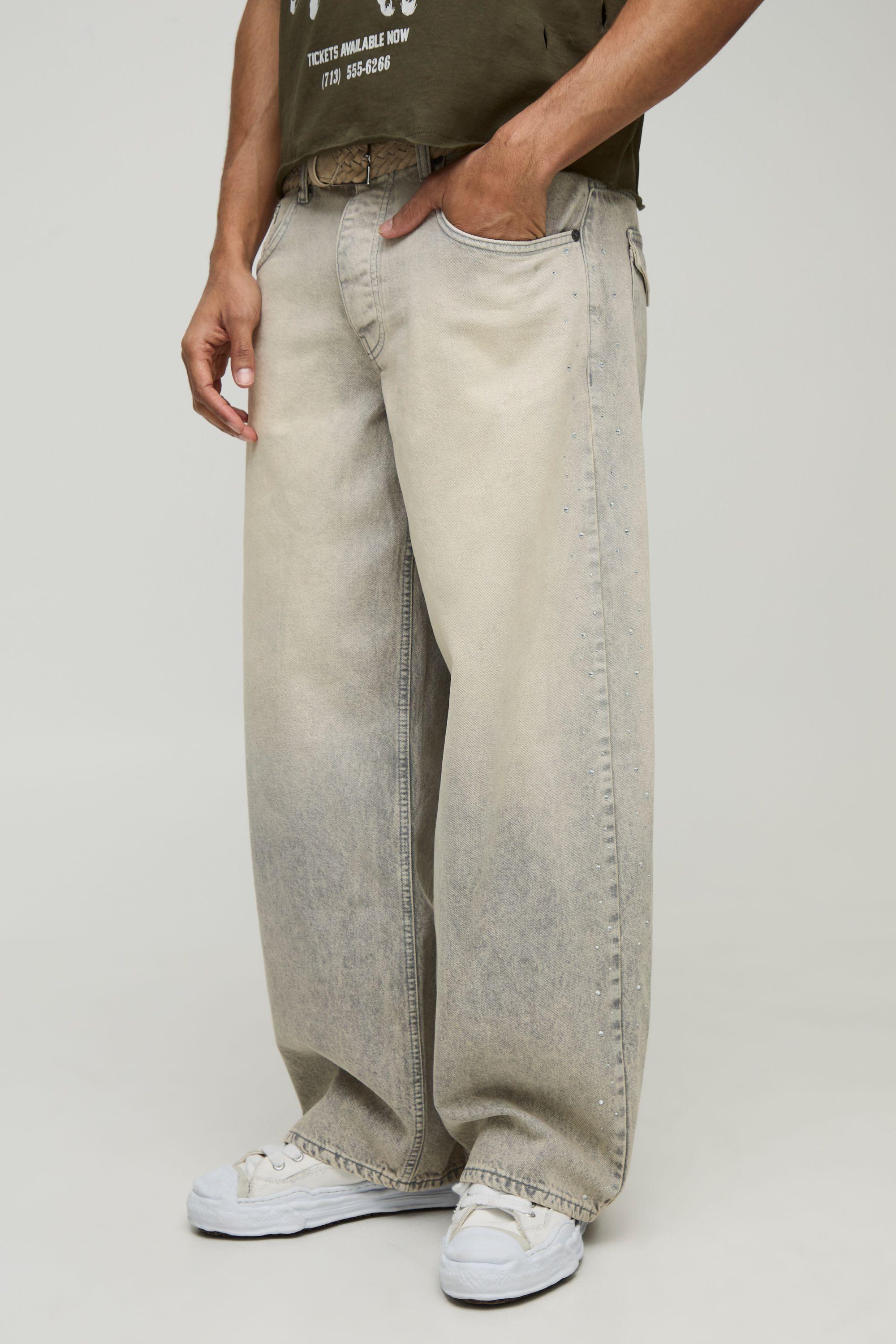 Rigid Baggy Rhinestone Washed Jeans by BOOHOOMAN