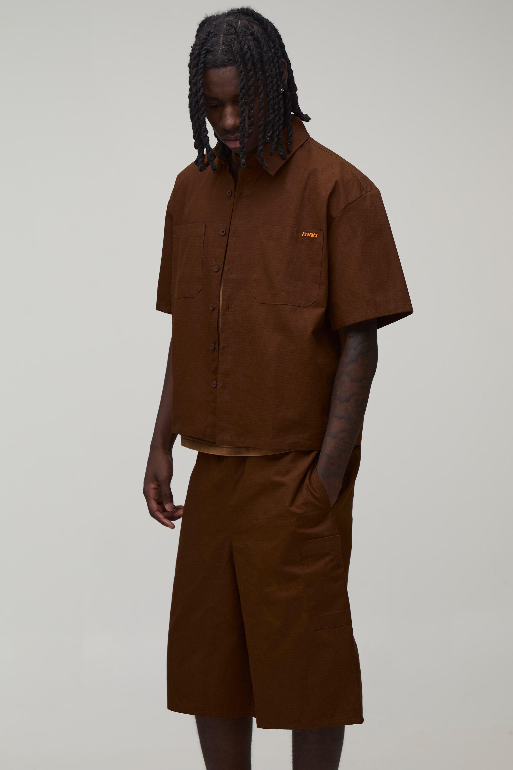 Ripstop Oversized Boxy Cargo Shirt & Parachute Short Set by BOOHOOMAN