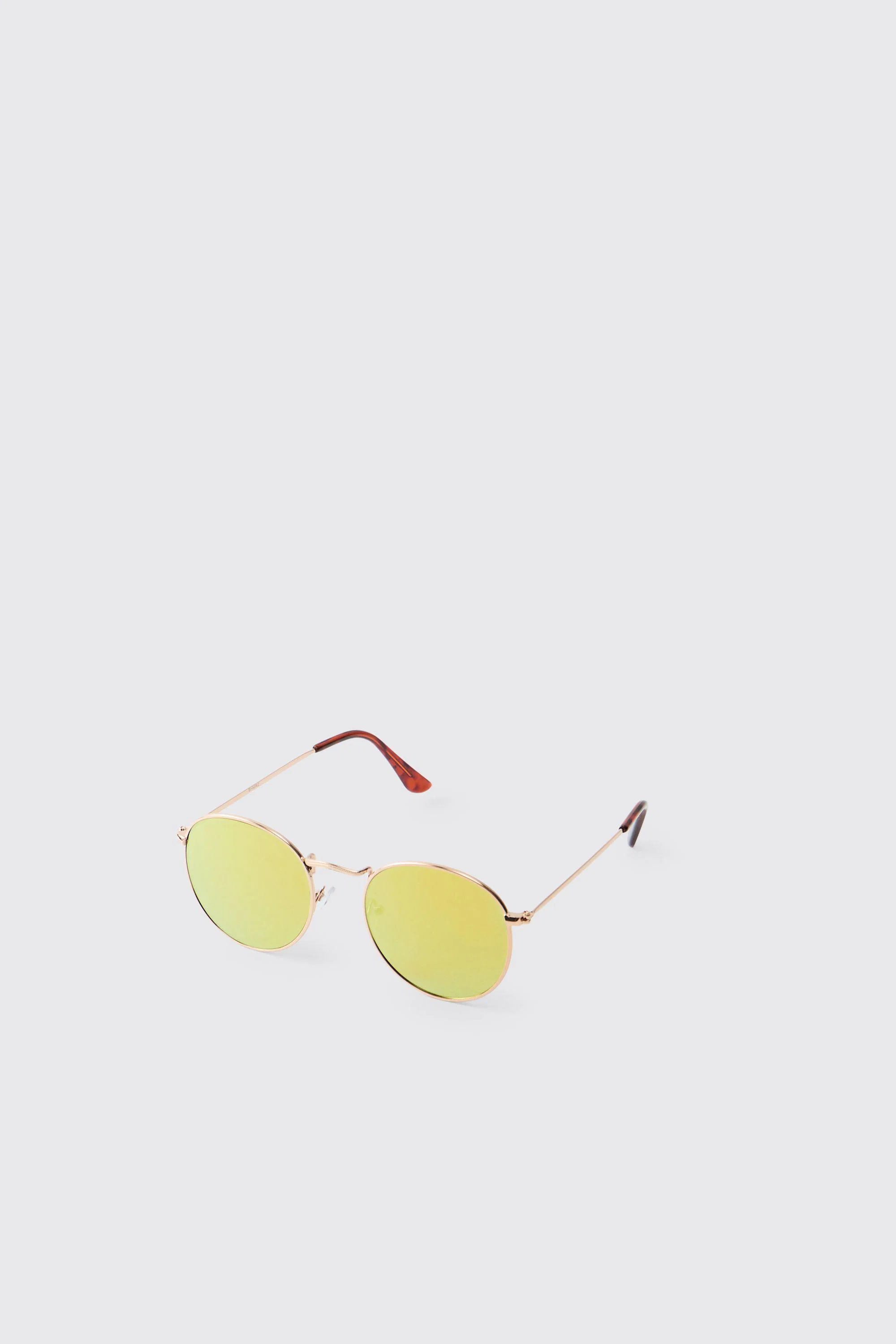 Round Metal Sunglasses with Tinted Lenses by BOOHOOMAN