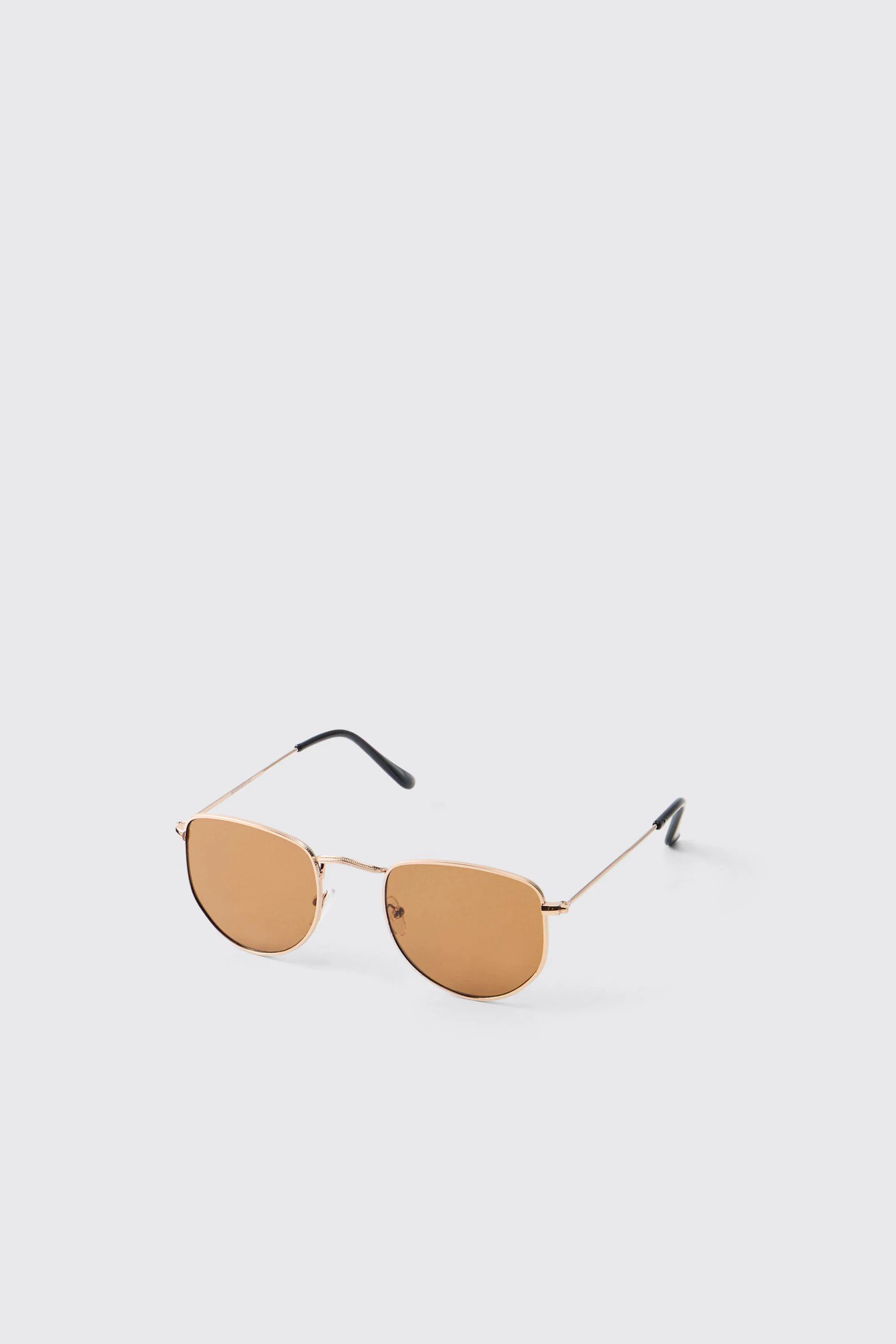 Round Metal Sunglasses with Tinted Lenses by BOOHOOMAN