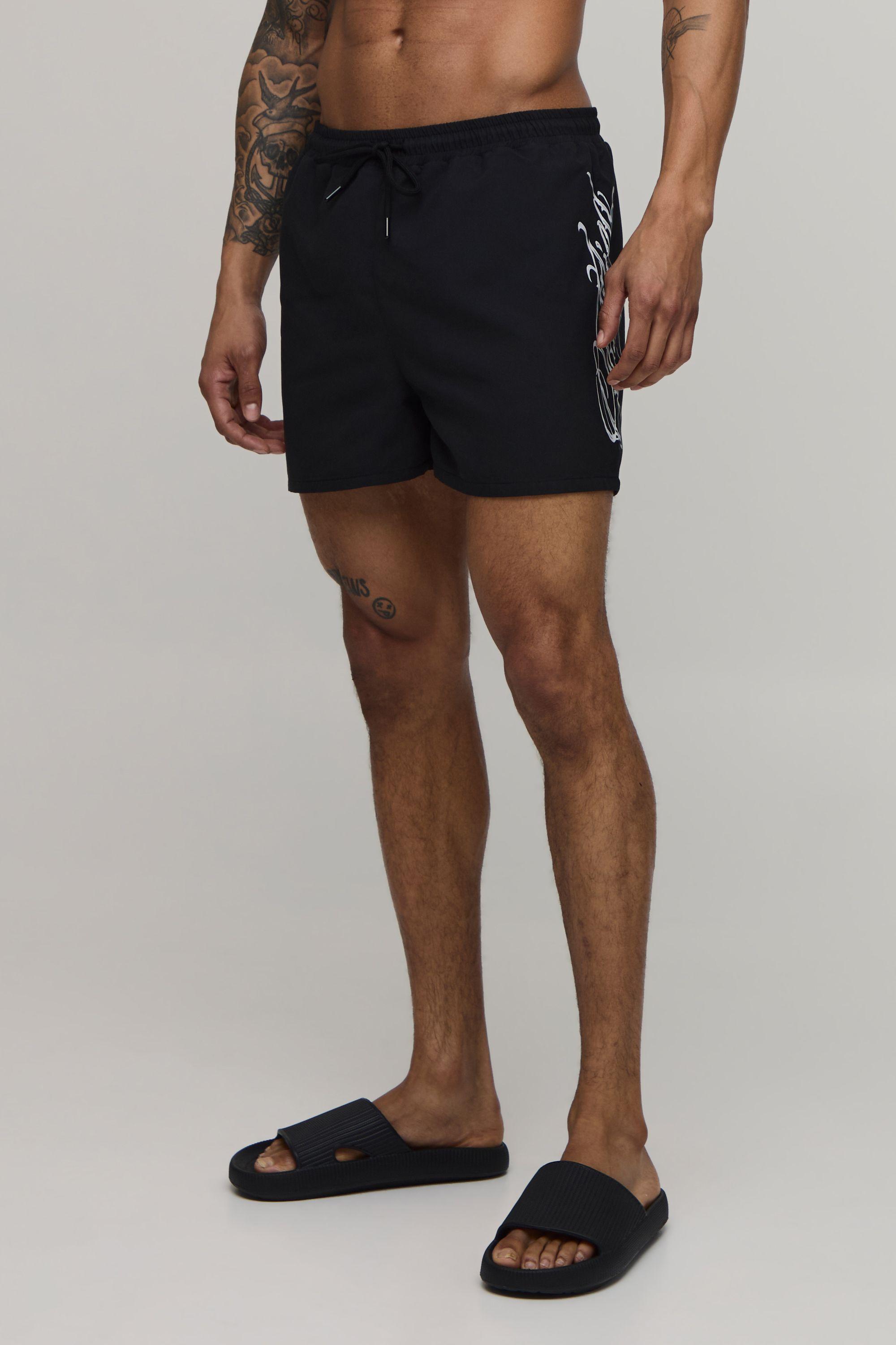 Script Print Short Length Swim Short by BOOHOOMAN