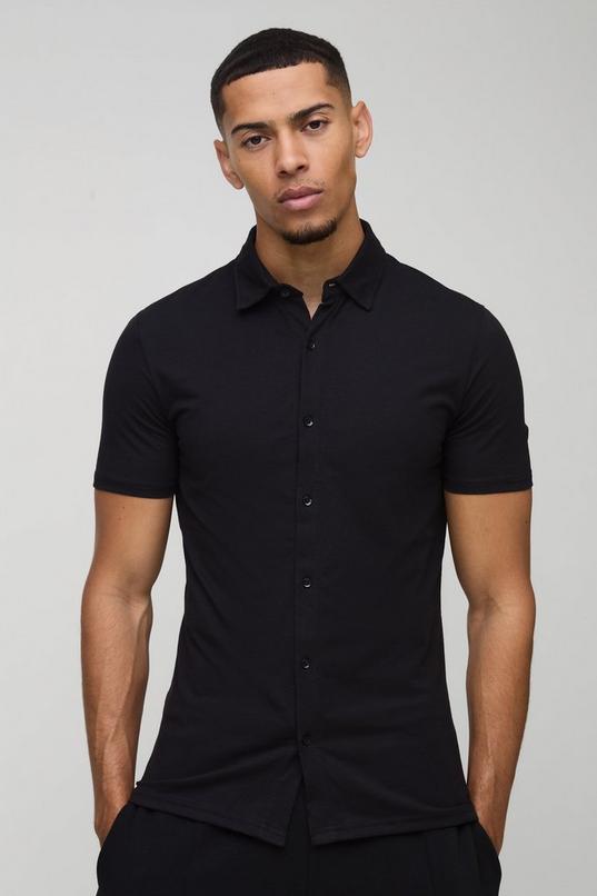 Short Sleeve Muscle Fit Jersey Shirt by BOOHOOMAN