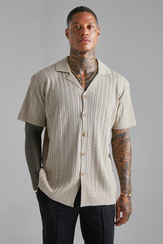 Short Sleeve Revere Cable Knit Shirt by BOOHOOMAN