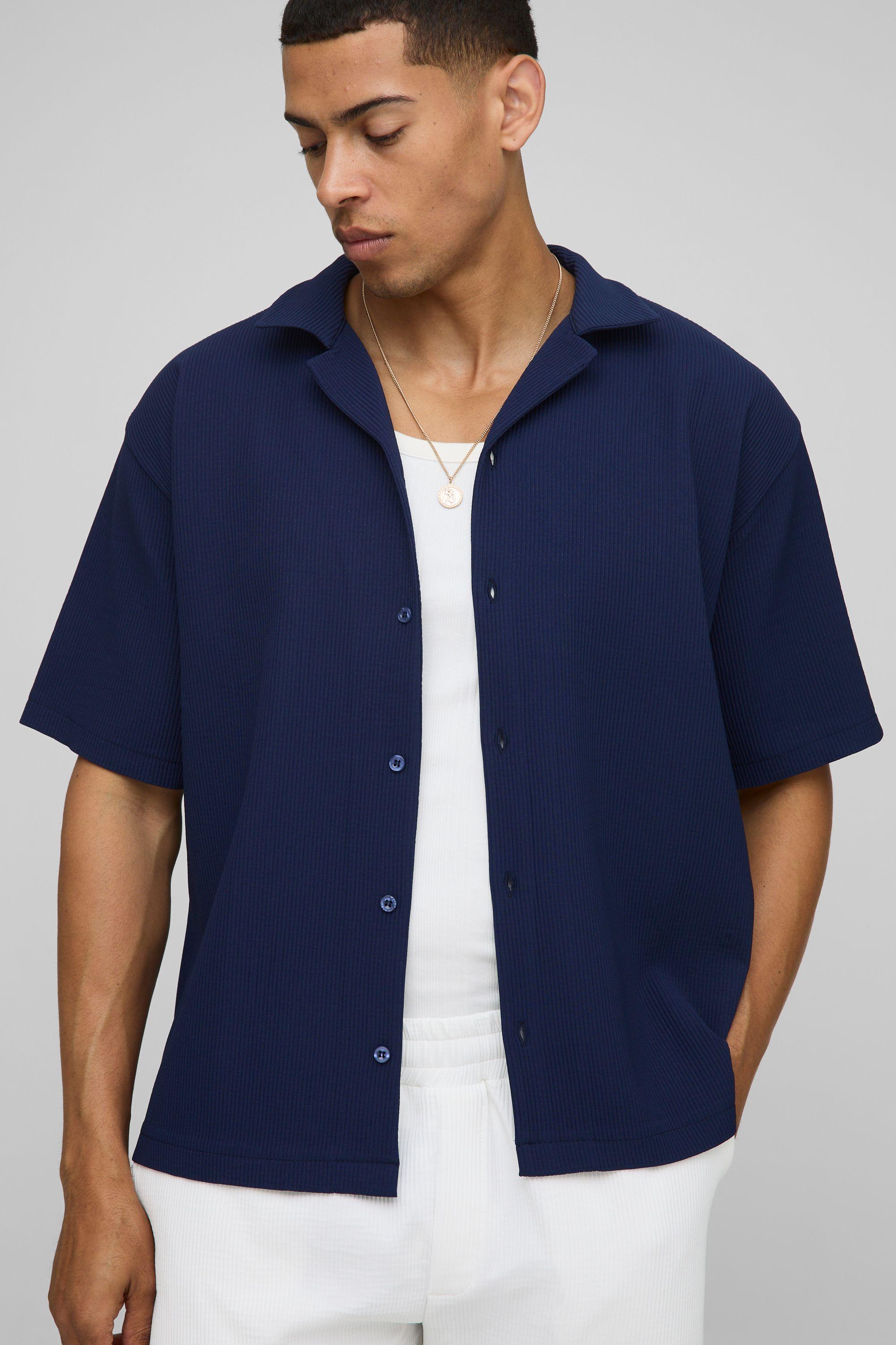 Short Sleeve Revere Oversized Fit Pleated Shirt by BOOHOOMAN