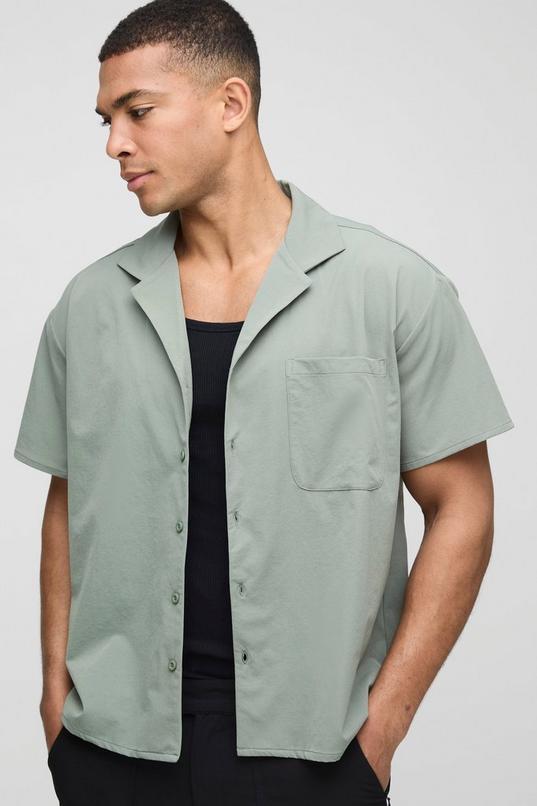 Short Sleeve Stretch Boxy Fit Shirt by BOOHOOMAN
