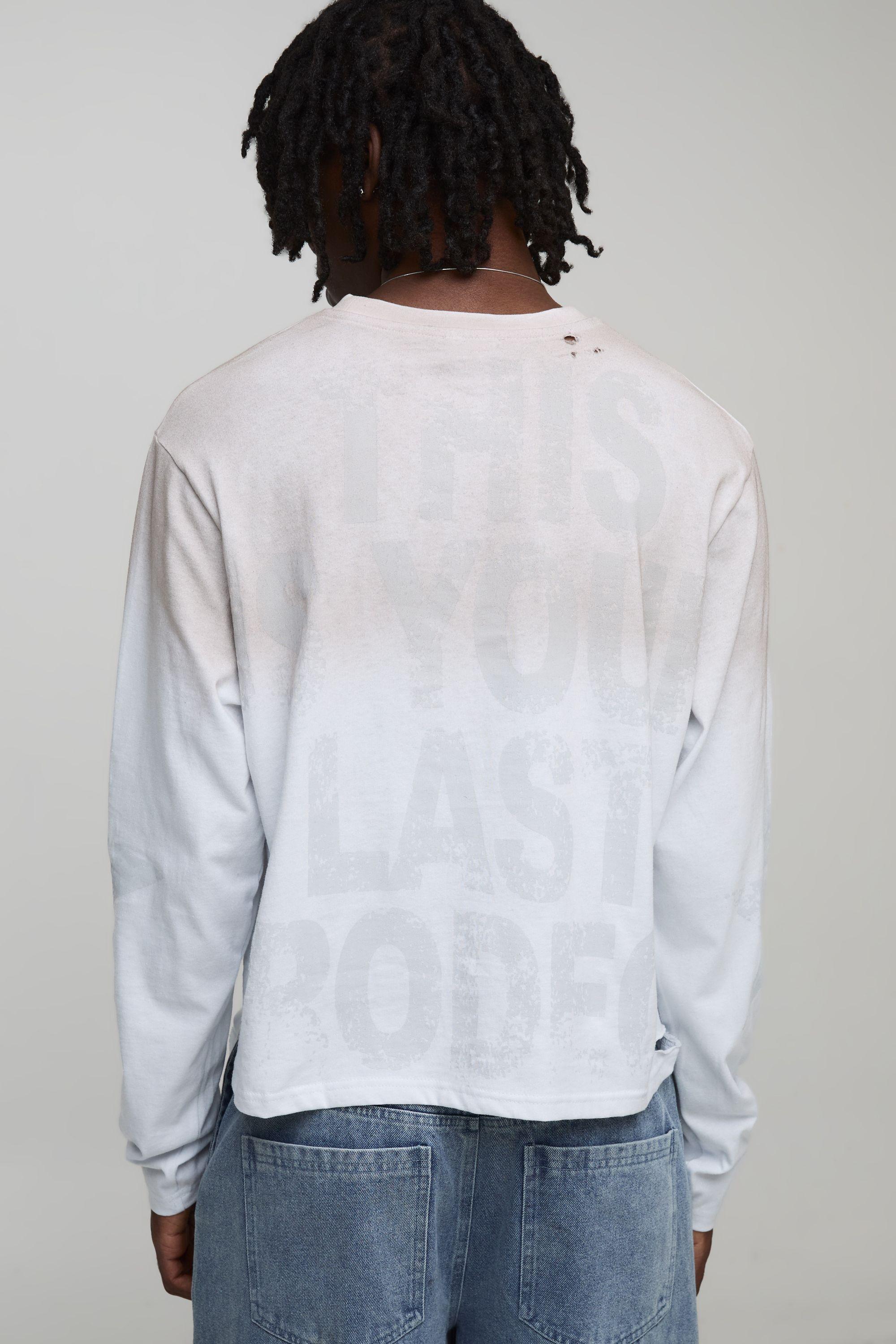 Shrunken Boxy Distressed Oil Wash Rodeo T-Shirt by BOOHOOMAN
