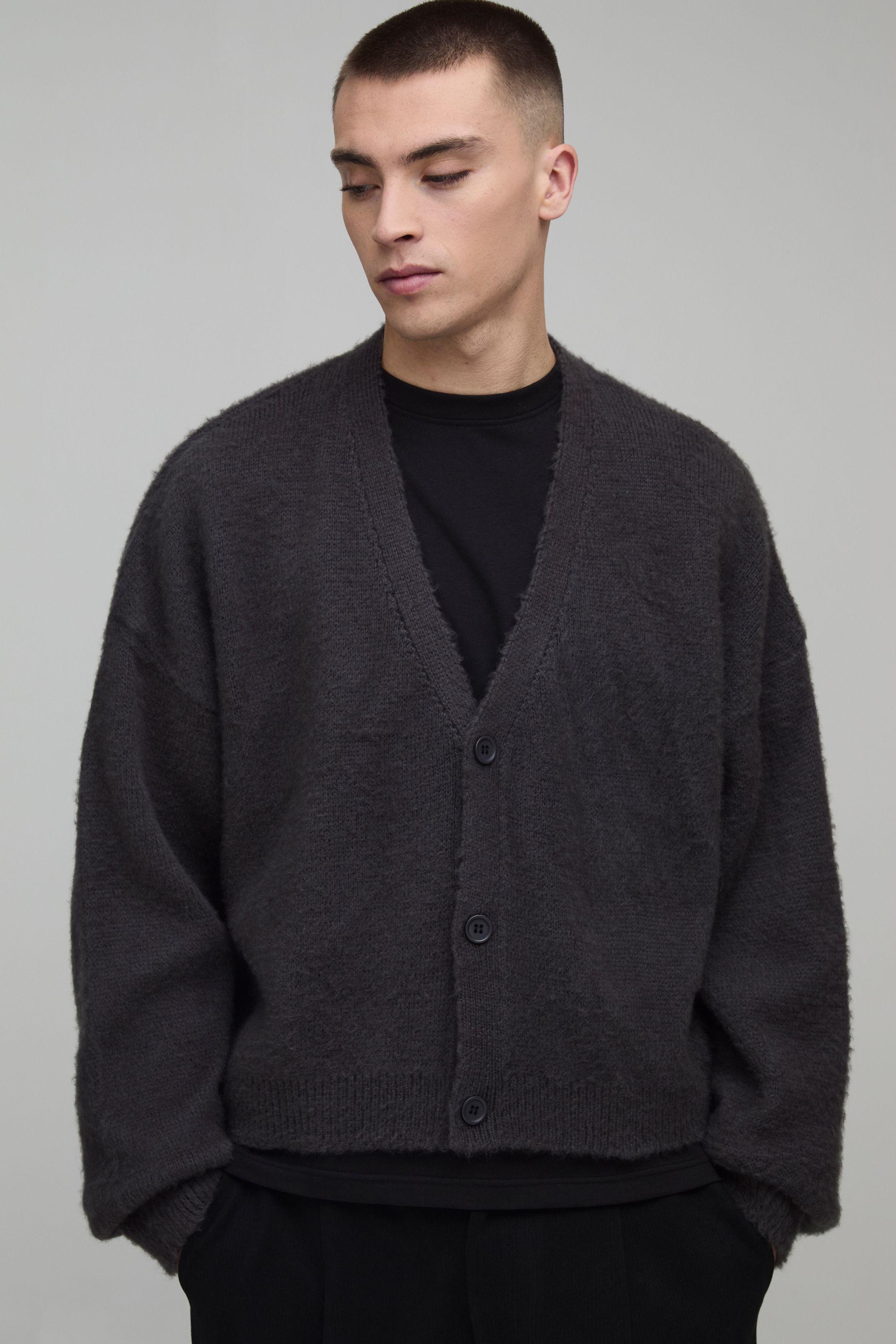 Shrunken Fit Brushed Knitted Cardigan by BOOHOOMAN