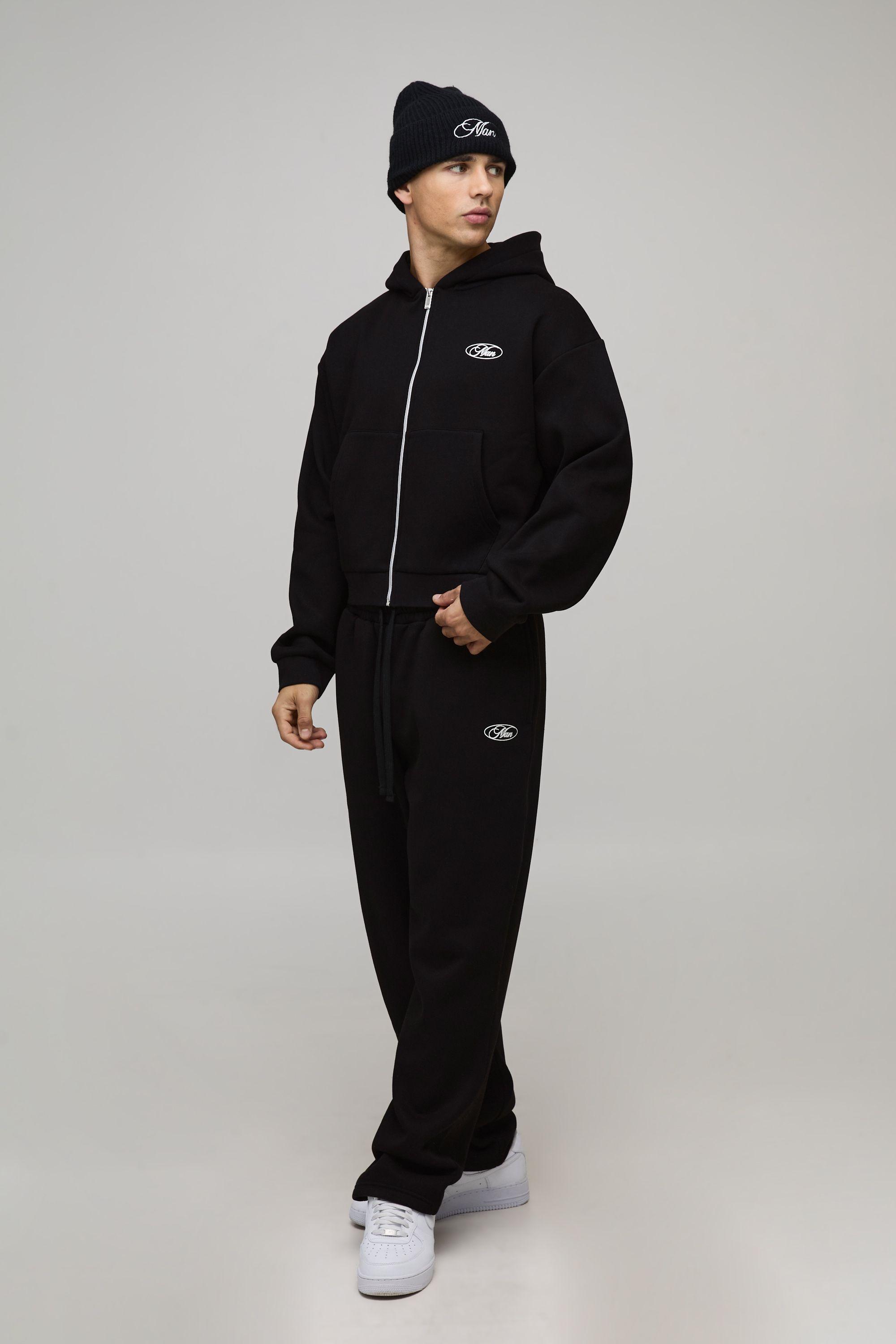 Shrunken Fit Man Hamptons Zip Through Hooded Tracksuit by BOOHOOMAN