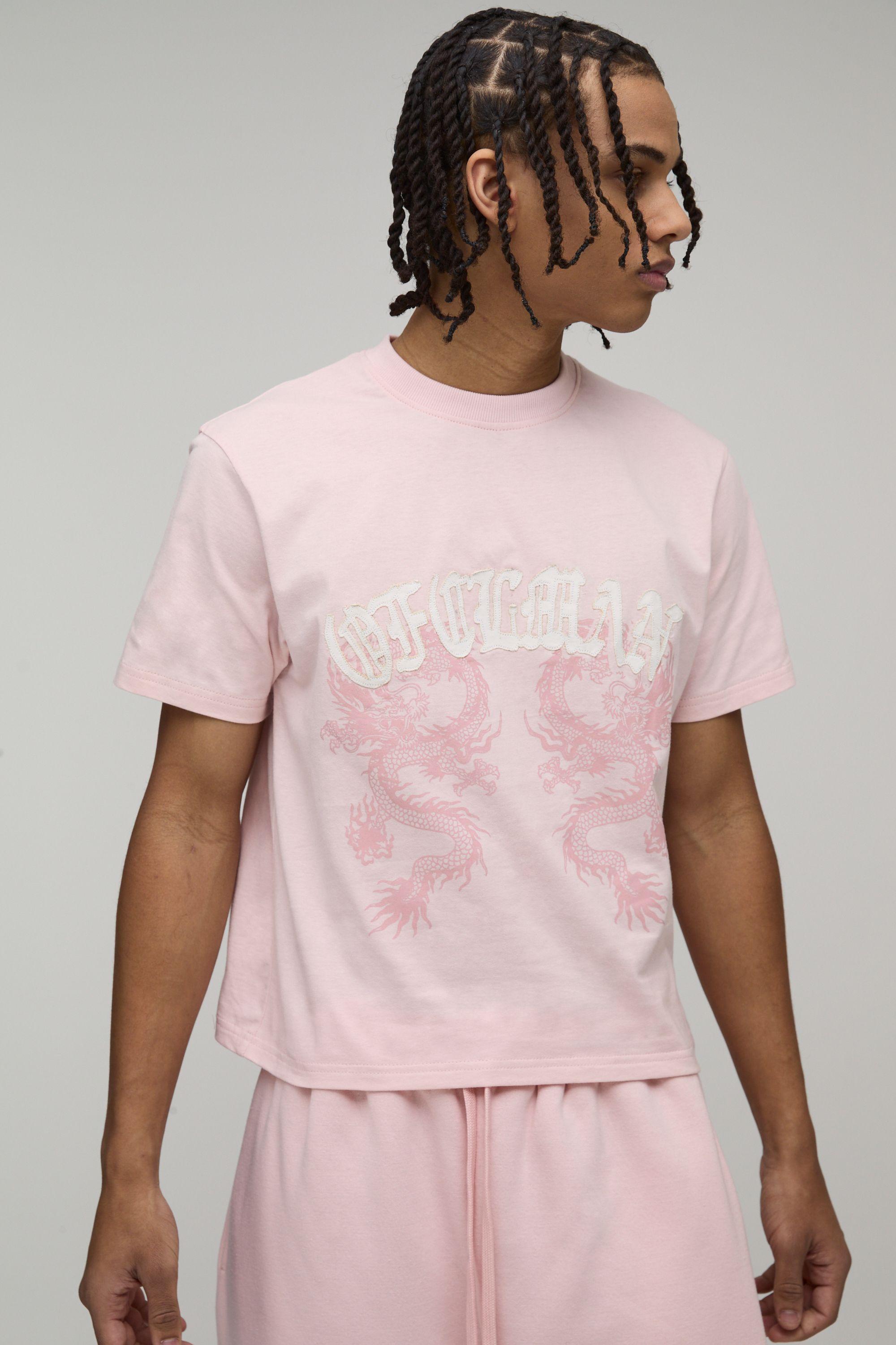 Shrunken Fit Ofclman Applique Dragon Washed T-Shirt by BOOHOOMAN