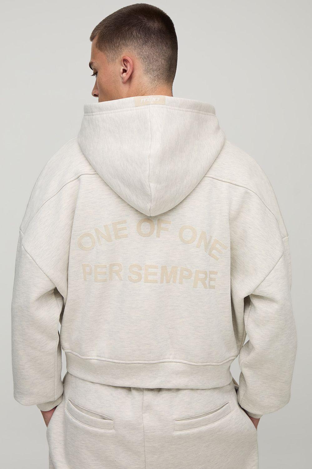 Shrunken Fit Per Sempre Heavyweight Drop Shoulder Zip Through Hoodie by BOOHOOMAN