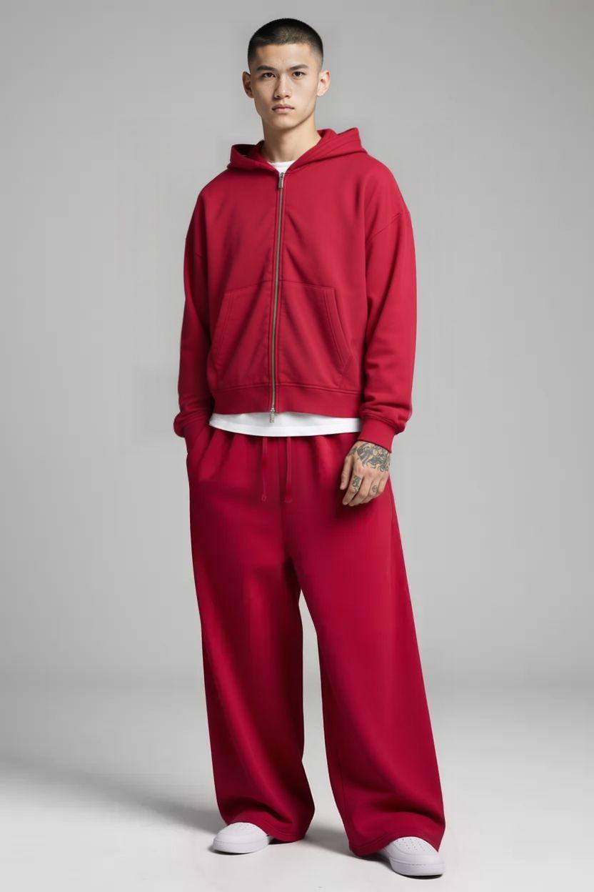 Shrunken Fit Washed Loopback Dual Zip Hooded Tracksuit by BOOHOOMAN