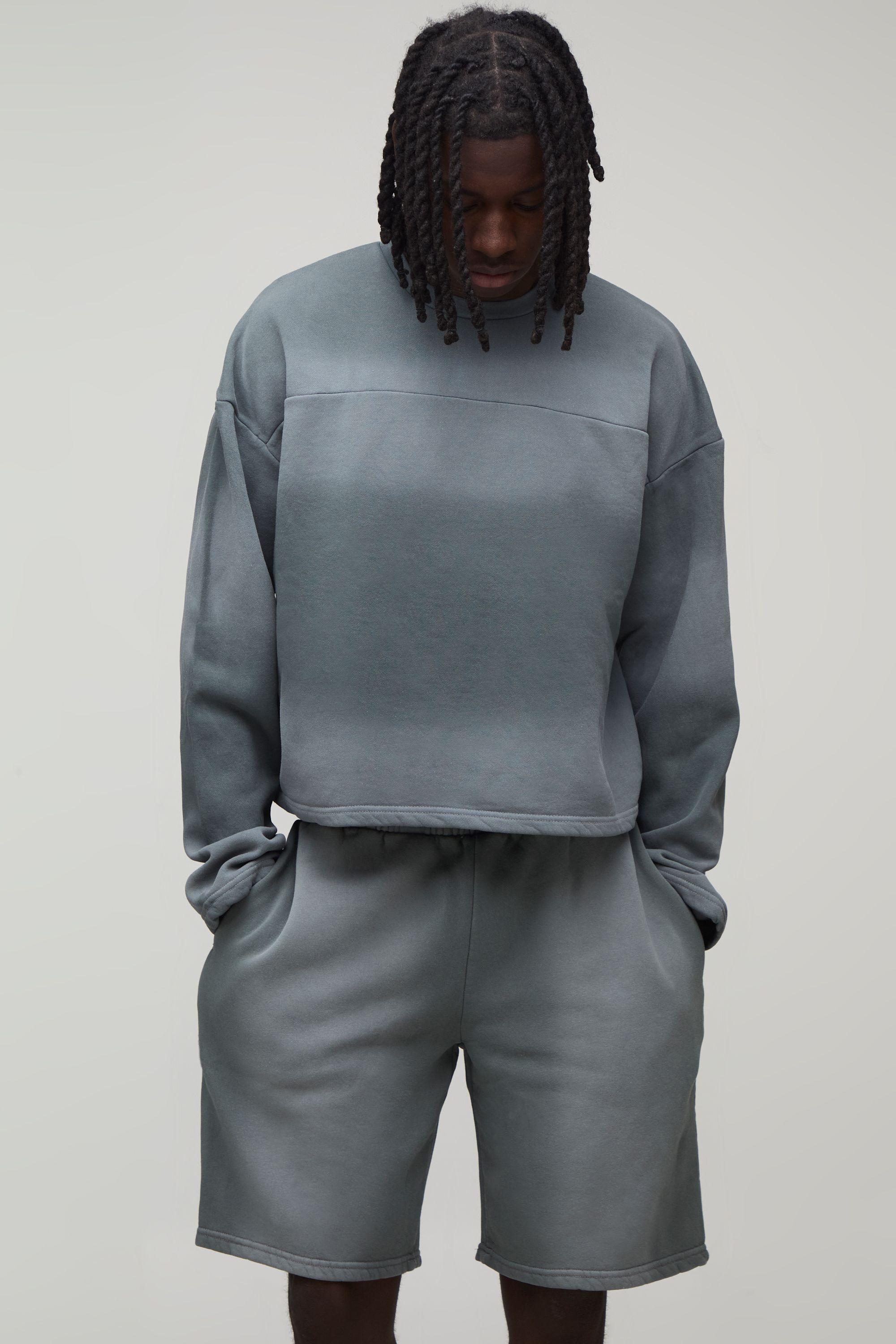 Shrunken Panel Wash Sweatshirt Short Tracksuit by BOOHOOMAN