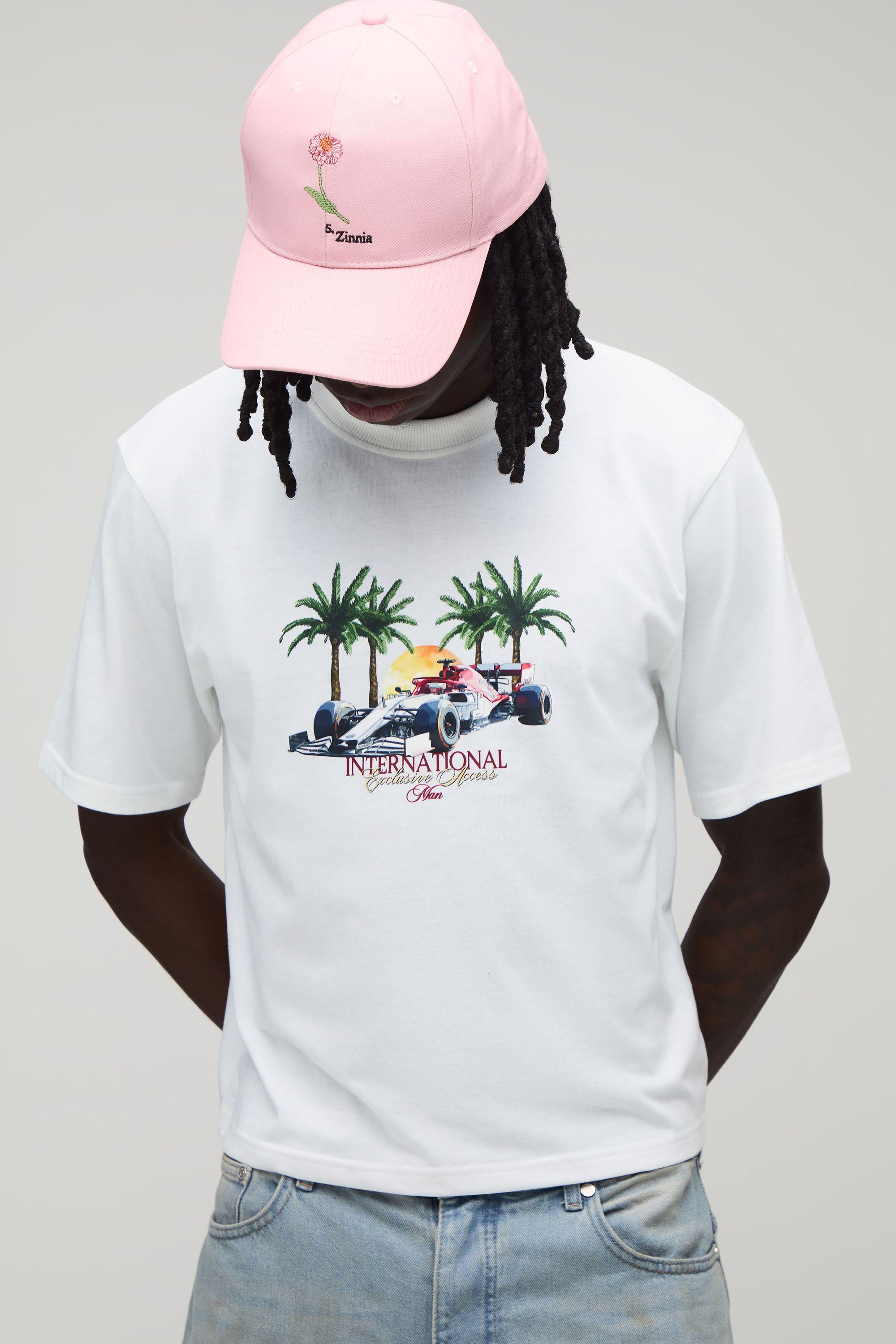 Shrunken Racing Palm Print T-Shirt by BOOHOOMAN